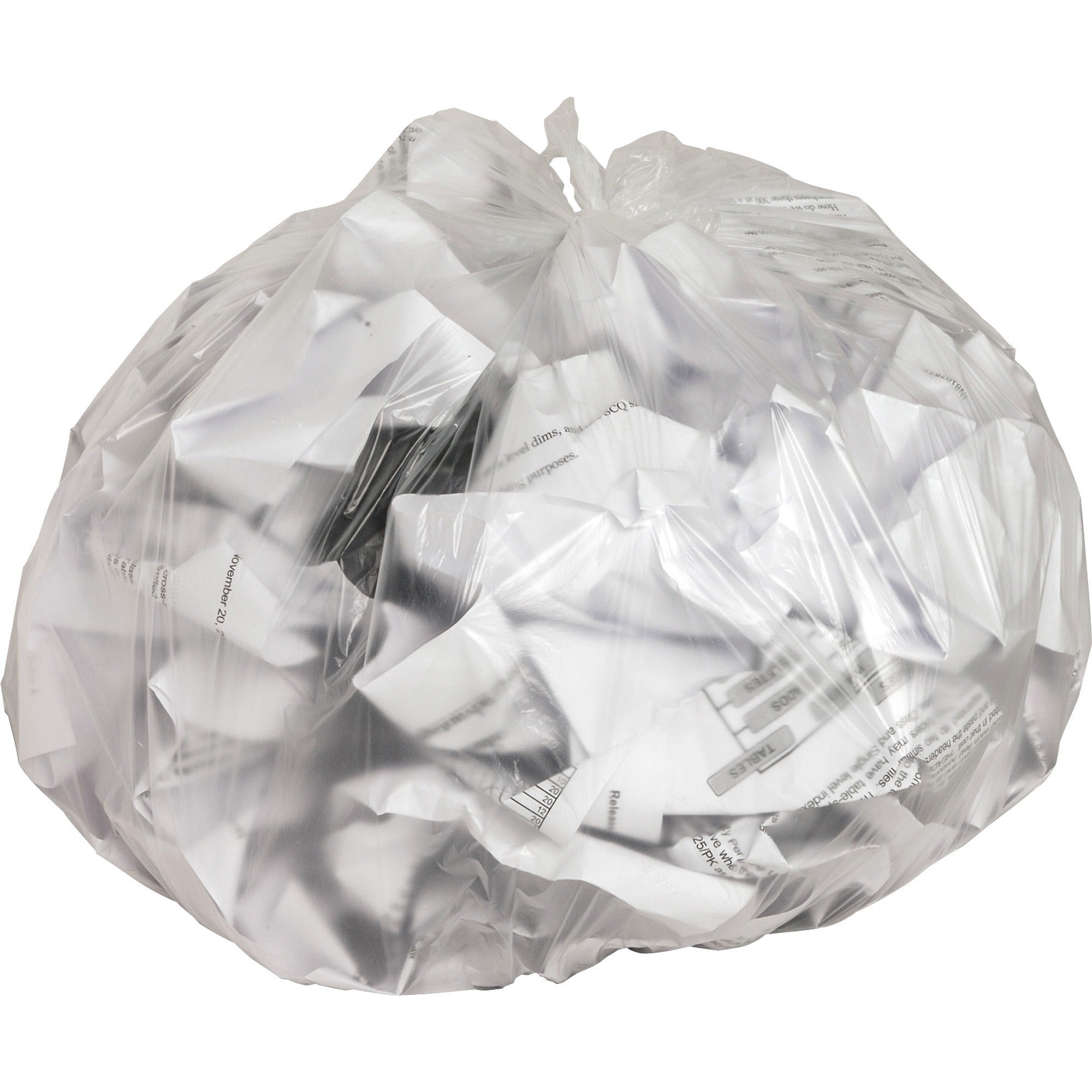 Genuine Joe High-Density Can Liners - Small Size - 10 gal Capacity - 24" Length x 24" Width x 0.31 mil (8 Micron) Thickness - High Density - Clear - Resin - Office Waste, Industrial Trash - 50/Roll - 20 / Carton