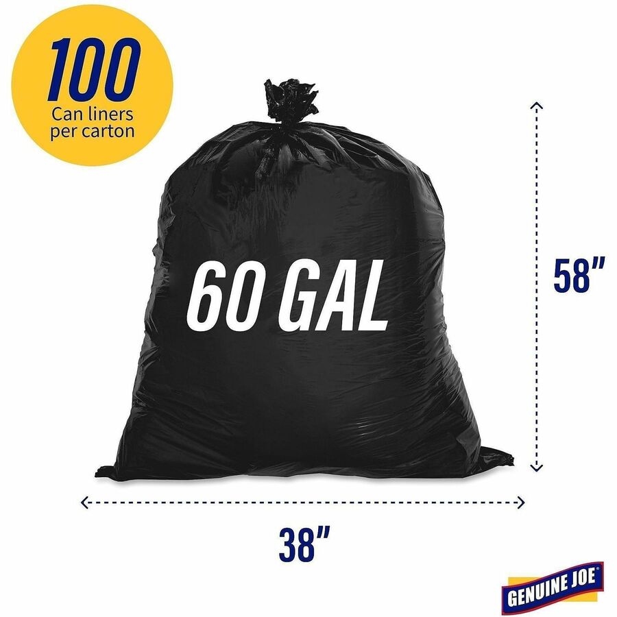 Genuine Joe Linear Low Density Can Liners - Extra Large Size - 60 gal Capacity - 58" Length x 38" Width x 0.80 mil (20 Micron) Thickness - Low Density - Brown, Black - 100 / Box