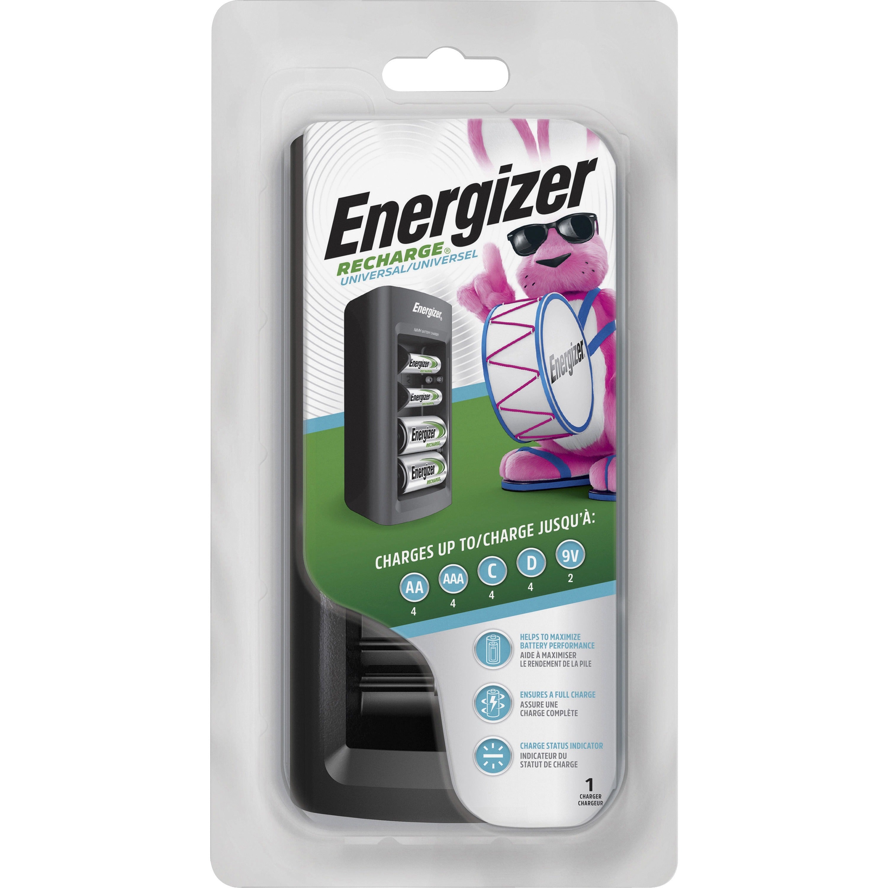 Energizer Recharge Universal Charger - 6 Hour Charging - AA, AAA, C, D, 9V - 1 Each