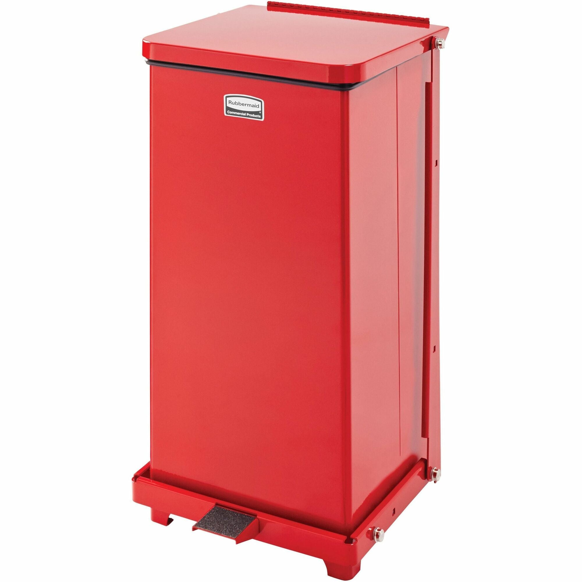 Rubbermaid Commercial Defenders Steel Step Cans - 6.50 gal Capacity - Rectangular - 20.5" Height x 10.5" Width x 10.5" Depth - Steel, Plastic - Red - 1 Each