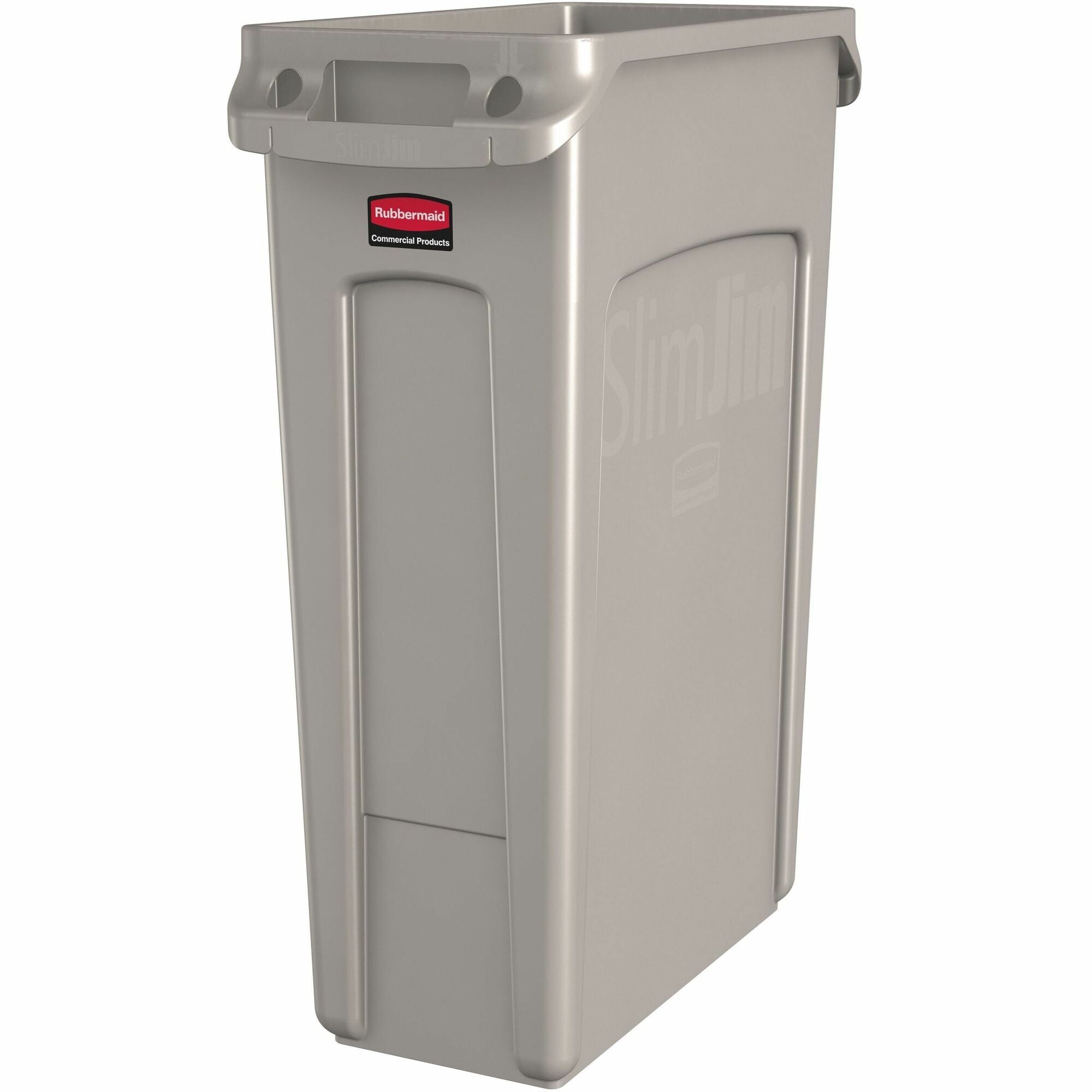Rubbermaid Commercial Slim Jim 23-Gallon Vented Waste Container - 23 gal Capacity - Rectangular - Durable, Handle - 30" Height x 11" Width x 22" Depth - Beige - 1 Each