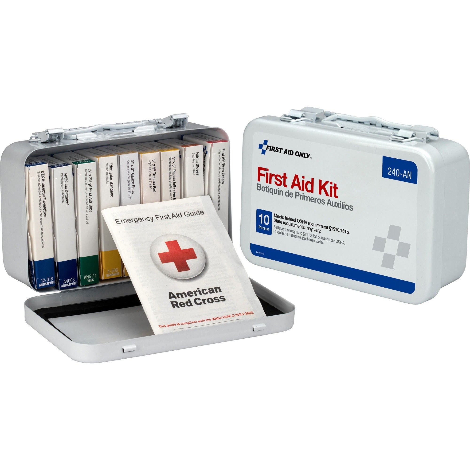 First Aid Only 10-unit ANSI 64-piece First Aid Kit - 64 x Piece(s) For 10 x Individual(s) - 4.5" Height x 7.5" Width x 2.4" Depth - Metal Case - 1 Each