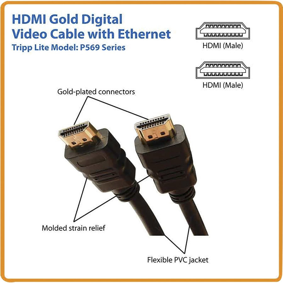 Tripp Lite series P569-003 High Speed HDMI Cable with Ethernet - 3 ft HDMI A/V Cable - First End: 1 x HDMI Digital Audio/Video - Male - Second End: 1 x HDMI Digital Audio/Video - Male - 18 Gbit/s - Black - 1 Each