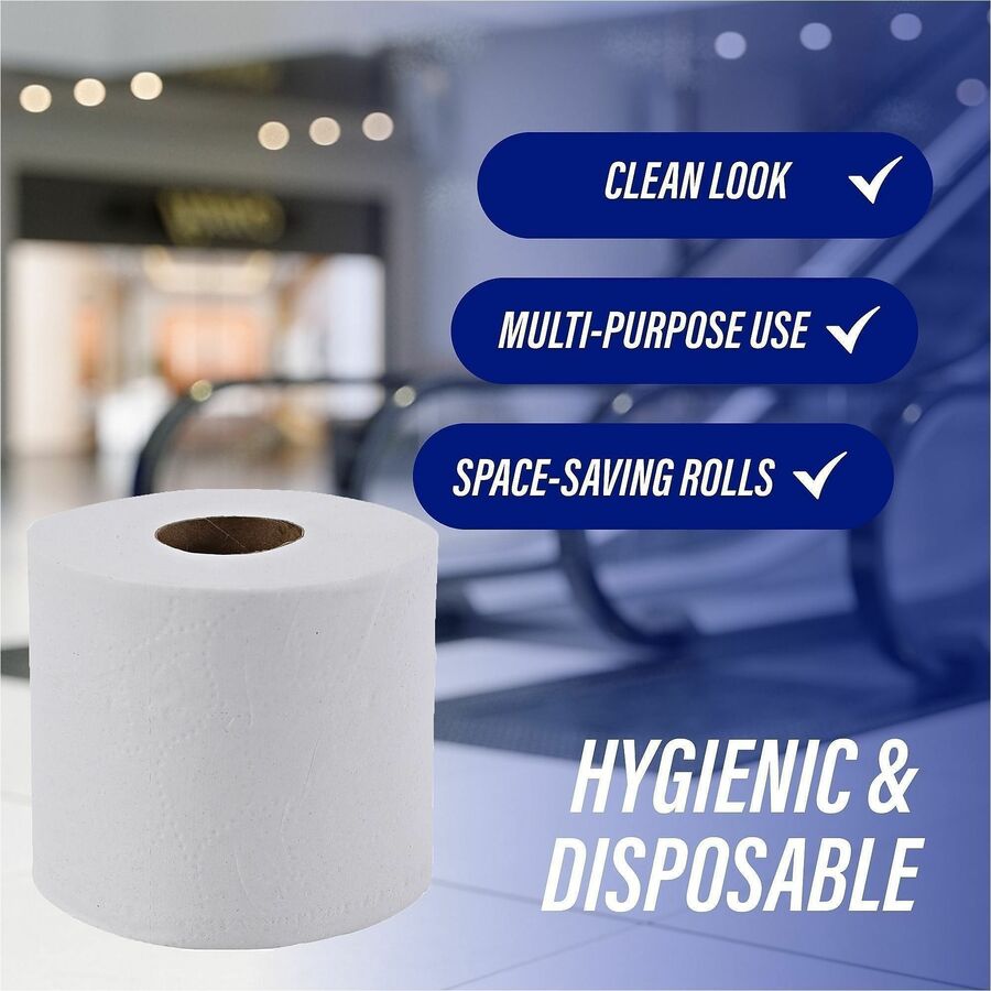 Genuine Joe Embossed Roll Bath Tissue - 2 Ply - 4" Width x 4" Length - 550 Sheets/Roll - 1.63" Core - White - 80 / Carton