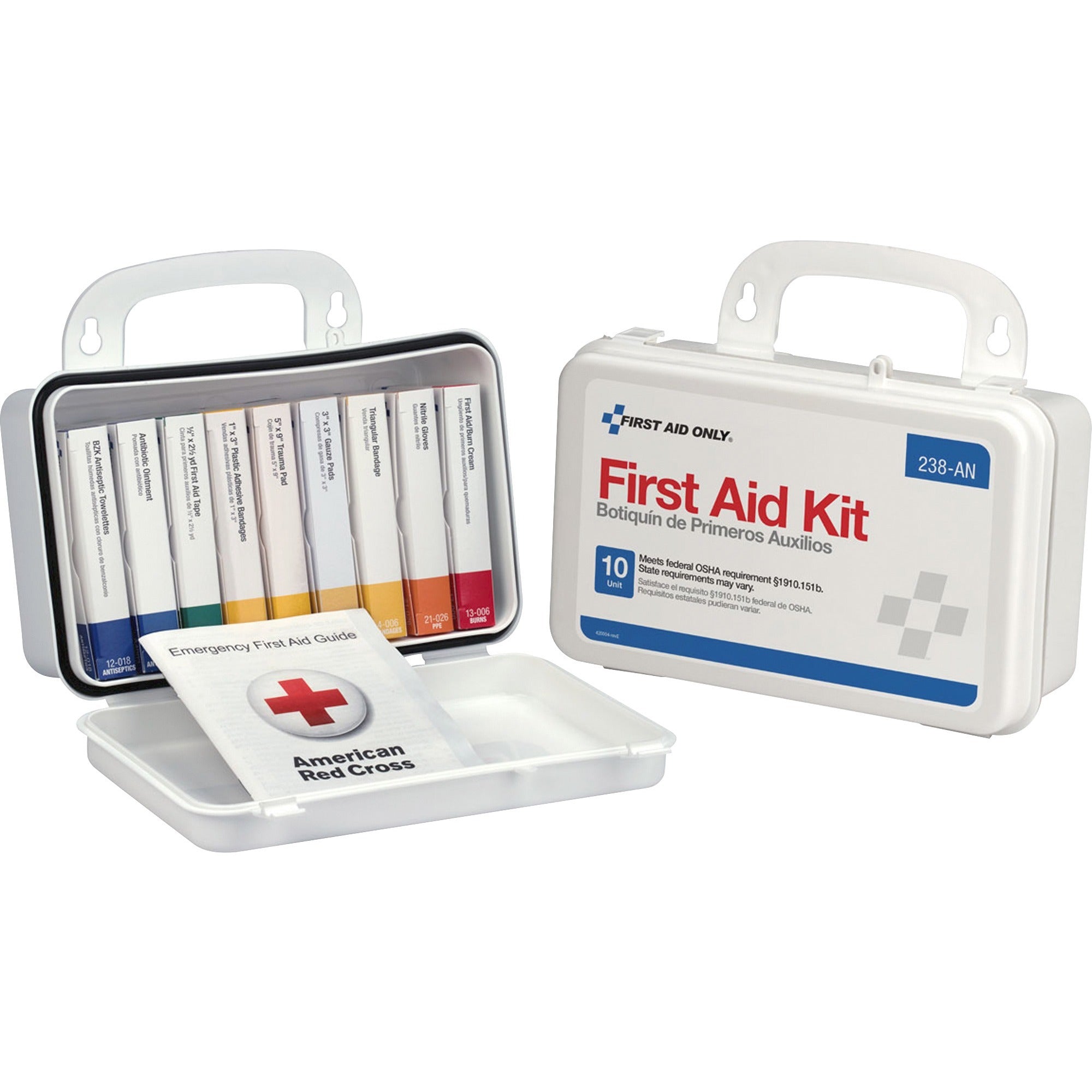 First Aid Only ANSI 10-unit First Aid Kit - 64 x Piece(s) - 4.6" Height x 7.7" Width x 2.4" Depth - Plastic Case - White - 1 Each