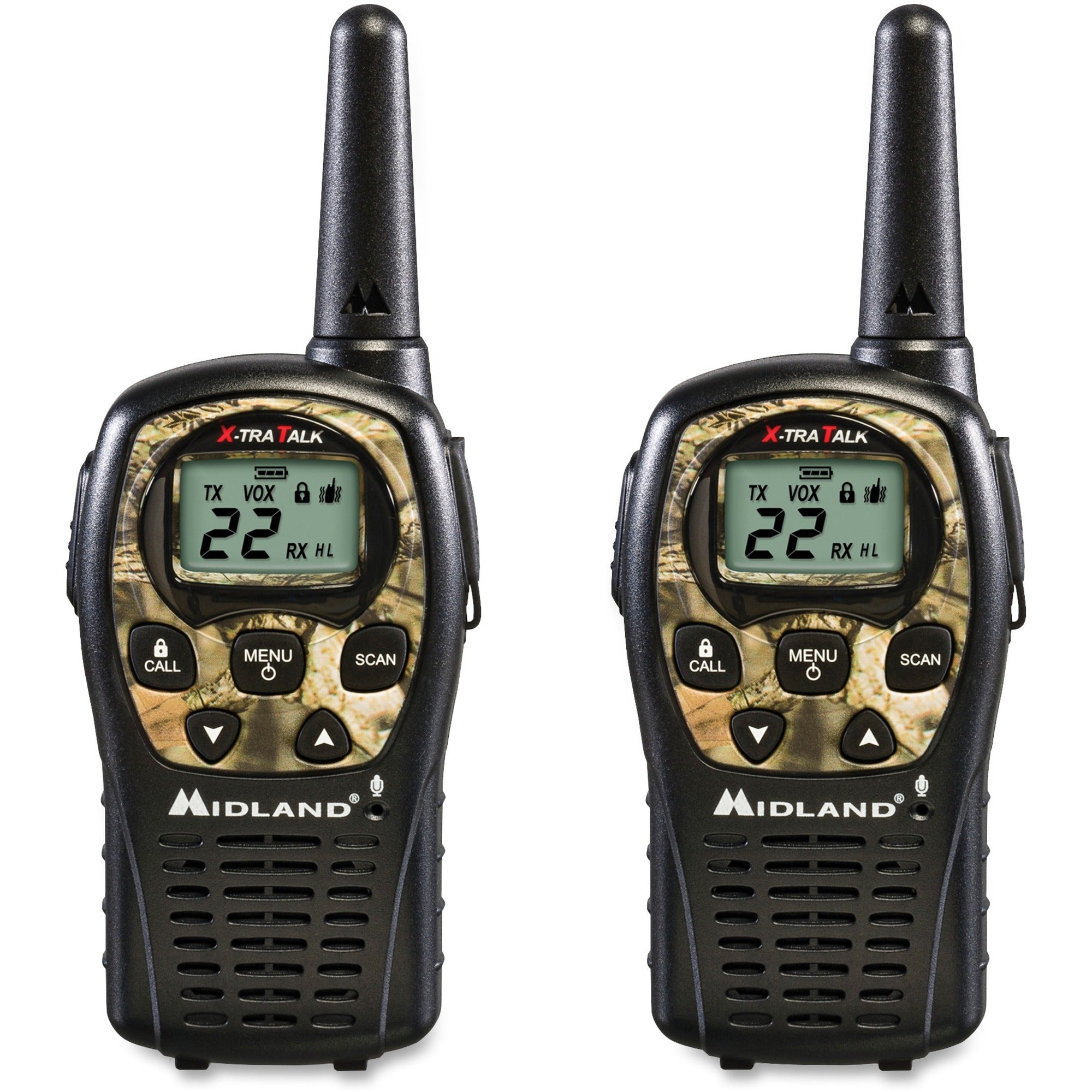 Midland LXT535VP3 24-mile Range 2-Way - 22 Radio Channels - 22 GMRS - Upto 126720 ft - Auto Squelch, Keypad Lock, Silent Operation - Water Resistant - Camouflage, Mossy Oak - 2 / Each