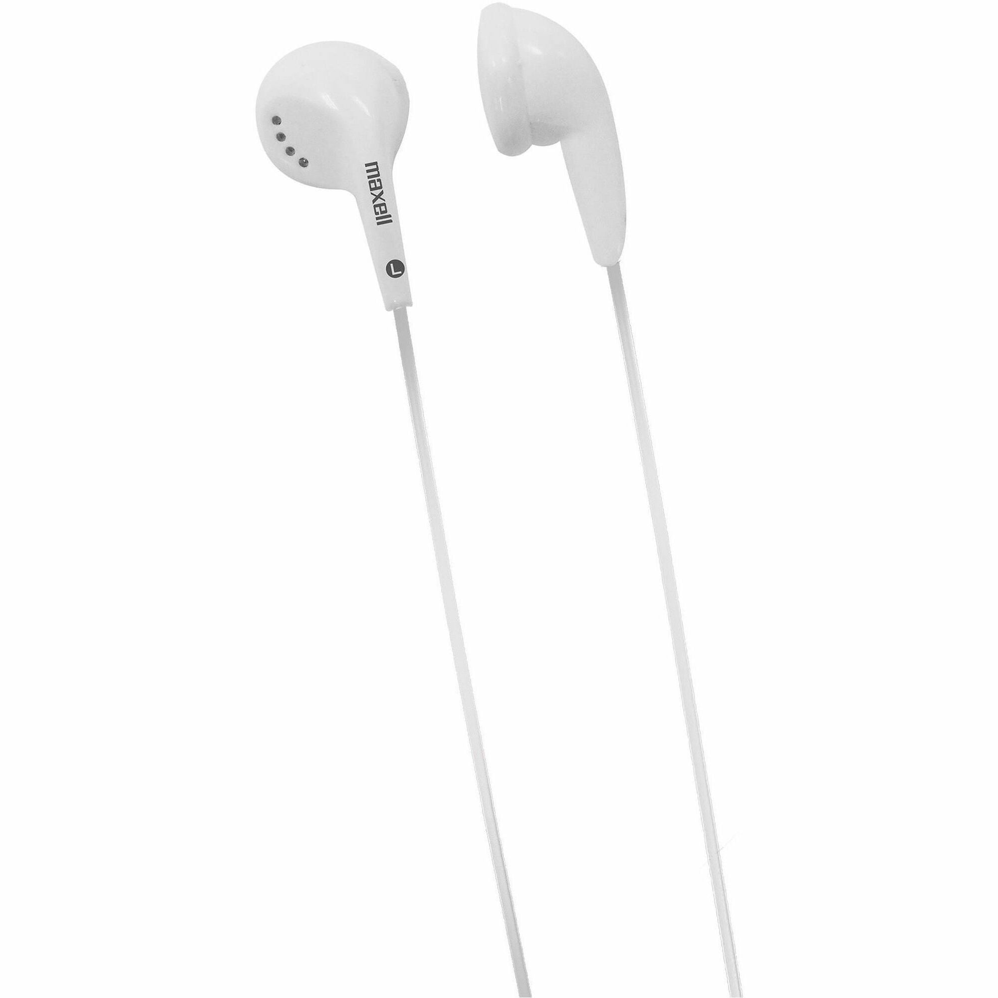 Maxell EB-95 White Earbuds - Stereo - Wired - Earbud - Binaural - Outer-ear - White - 1 Each