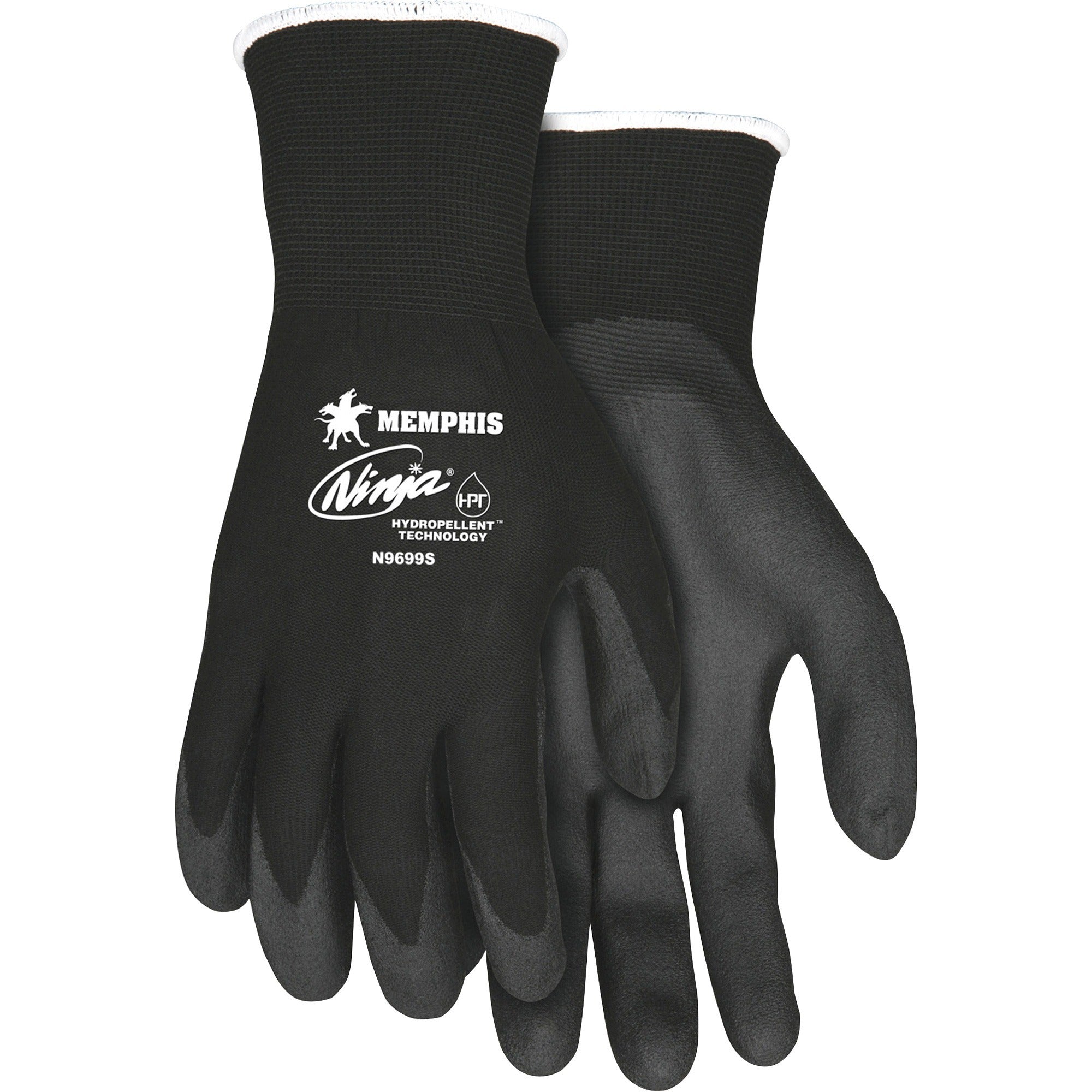 MCR Safety Ninja HPT Nylon Safety Gloves - Small Size - Black - Anti-bacterial - For Landscape, Material Handling - 2 / Pair
