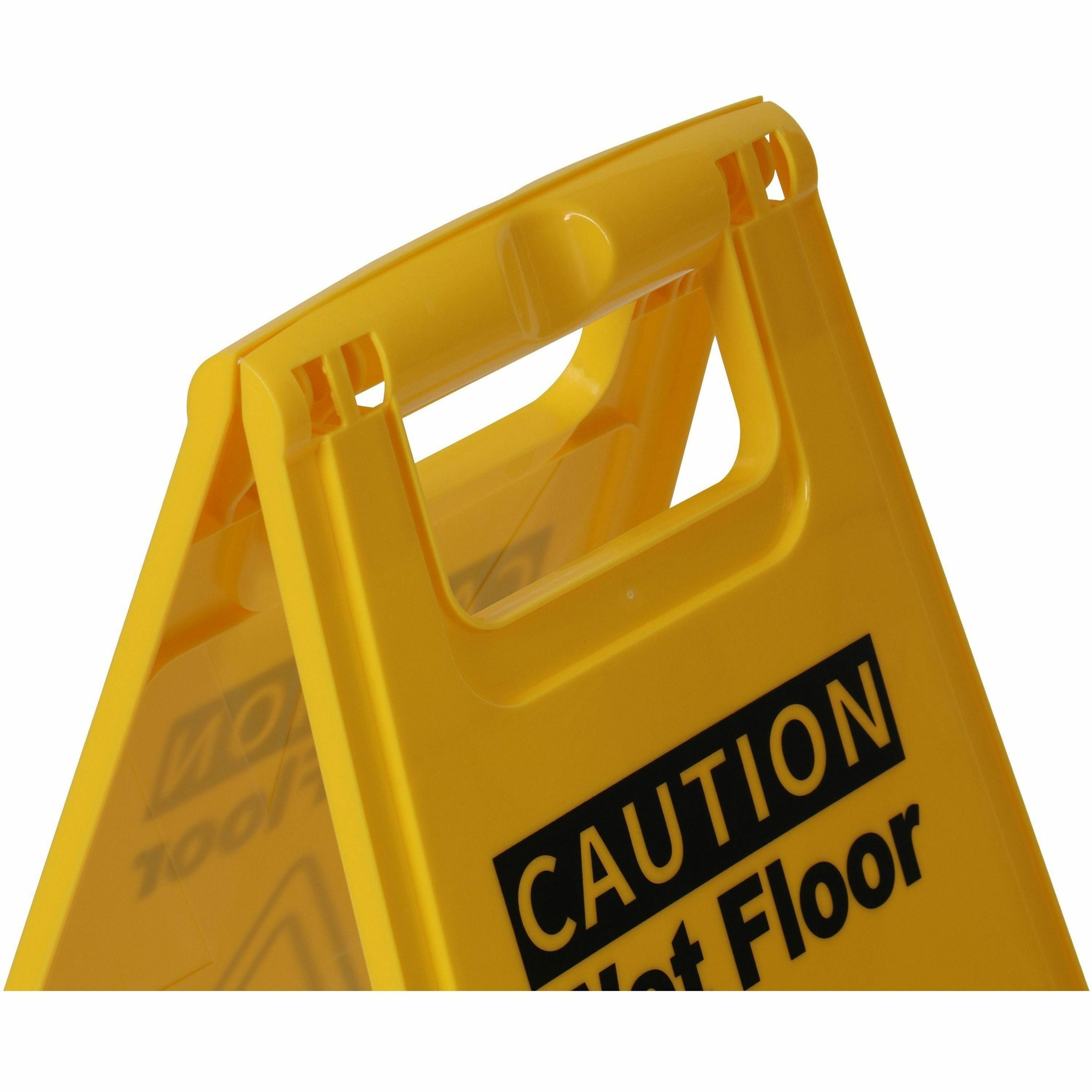 Genuine Joe Universal Graphic Wet Floor Sign - 1 Each - English, Spanish - Wet Floor Print/Message - Foldable - Yellow