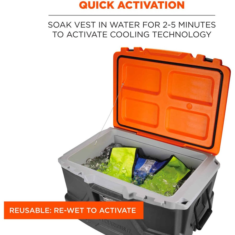 Ergodyne Chill-Its Evaporative Cooling Vest - Large - Polymer, Nylon - Lime - Comfortable, High Visibility, Ventilation, Stretchable, Water Repellent, Lightweight, Durable, Washable, Zipper Closure - 1 Each