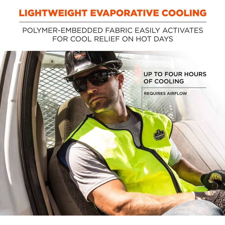 Ergodyne Chill-Its Evaporative Cooling Vest - 2-Xtra Large - Polymer, Nylon - Lime - Comfortable, High Visibility, Ventilation, Stretchable, Water Repellent, Lightweight, Durable, Washable, Zipper Closure - 1 Each