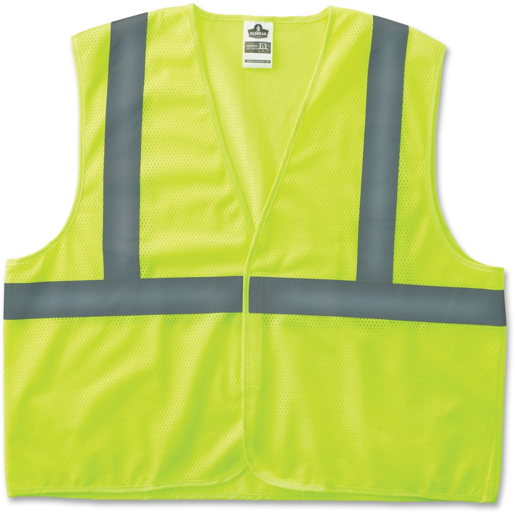 Ergodyne Class 2 Lime Super Econo Vest - Small/Medium - Lime - Reflective, Machine Washable, Lightweight, Hook & Loop Closure - 1 Each