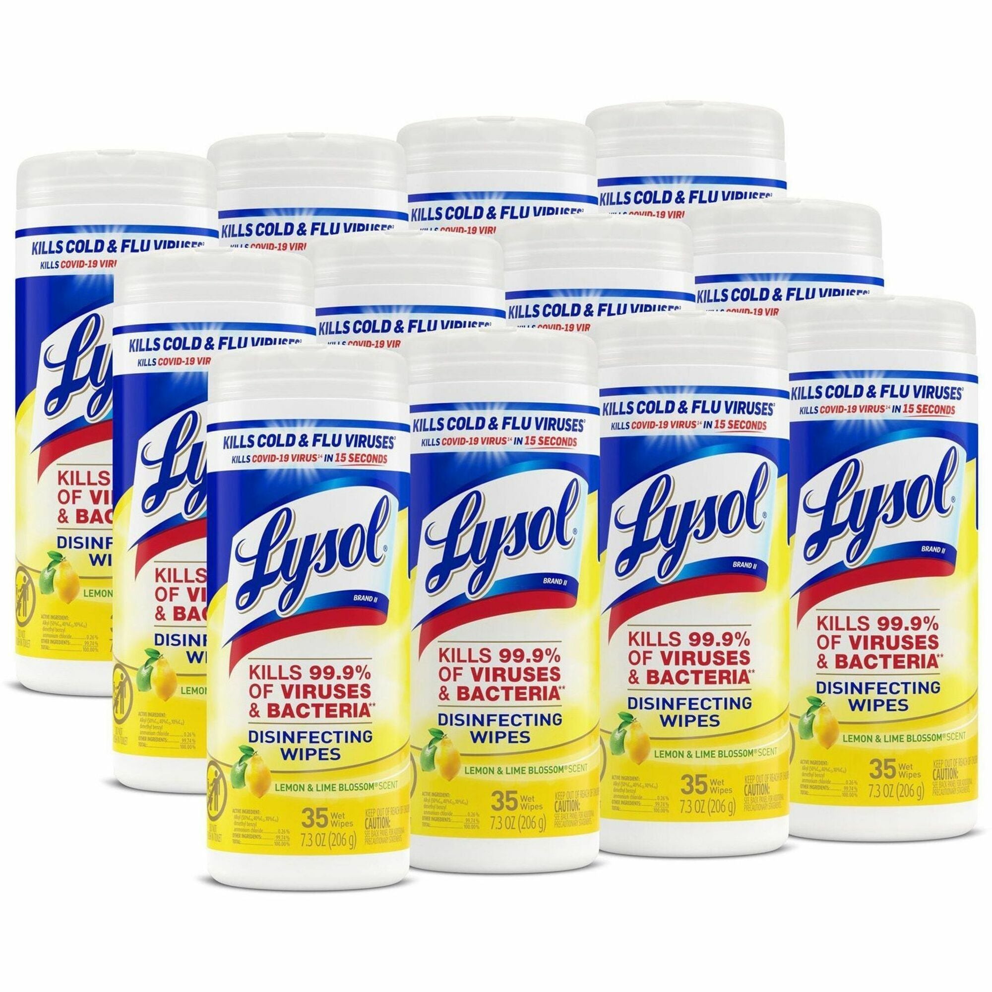 Lysol Lemon/Lime Disinfect Wipes - For Multi Surface, Multipurpose - Lemon & Lime Blossom Scent - 7" Length x 7.25" Width - Recommended For: Virus Remover, Bacteria Remover - Pre-moistened, Anti-bacterial, Disinfectant - White - 35/Tub - 12 / Carton