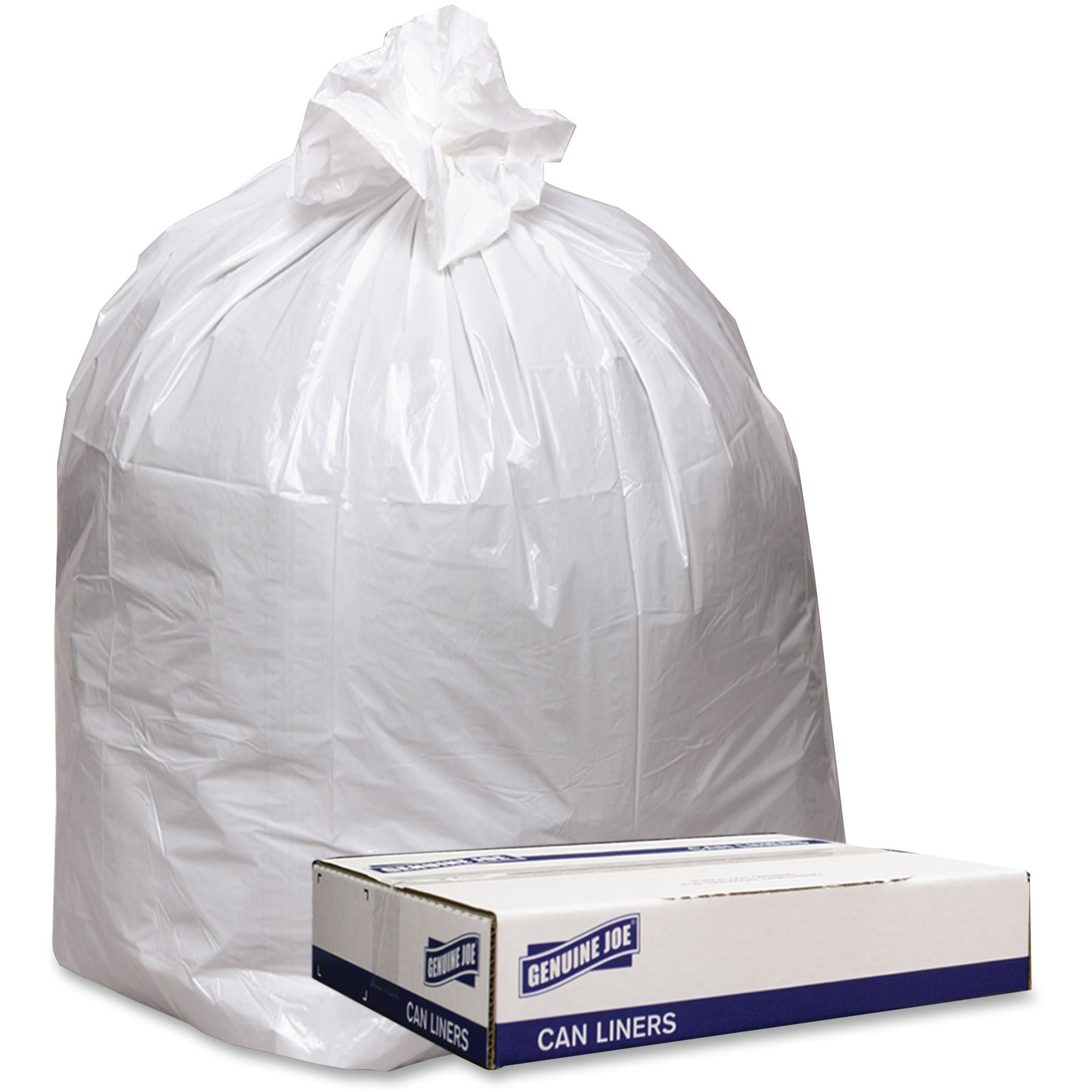 Genuine Joe Low Density White Can Liners - 56 gal Capacity - 47" Length x 43" Width x 0.90 mil (23 Micron) Thickness - Low Density - White - Industrial Trash - Recycled - 100 / Carton