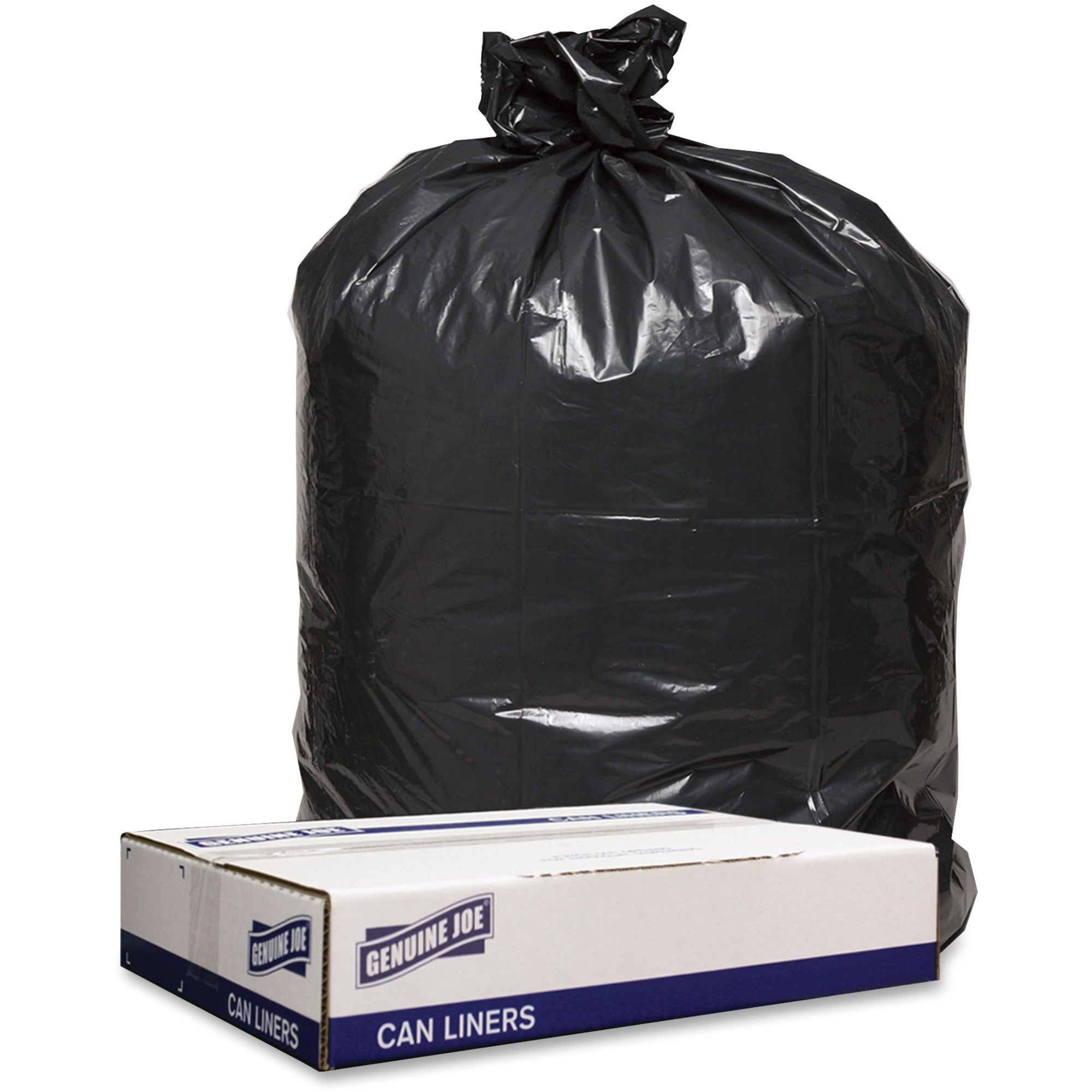 Genuine Joe Low Density Black Can Liners - 56 gal Capacity - 47" Length x 43" Width x 1.20 mil (30 Micron) Thickness - Low Density - Black - Can - Recycled - 100 / Carton