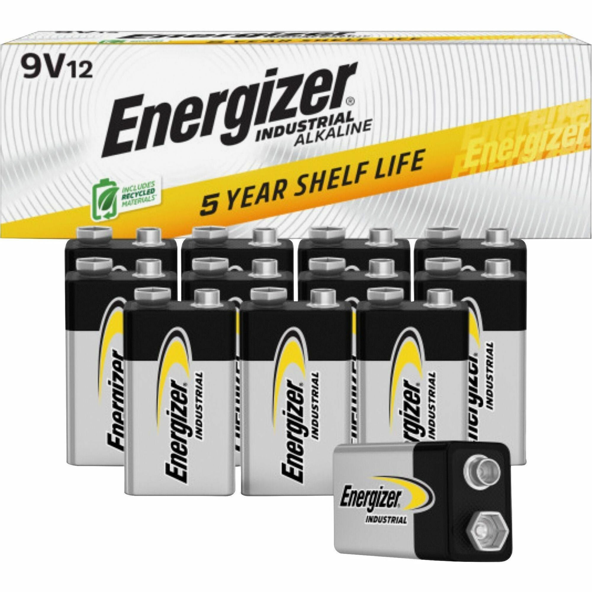 Energizer 9-Volt Industrial Alkaline Batteries, 12-Pack - For Multipurpose - 9V - 9 V DC - 12/Box - 6 / Carton