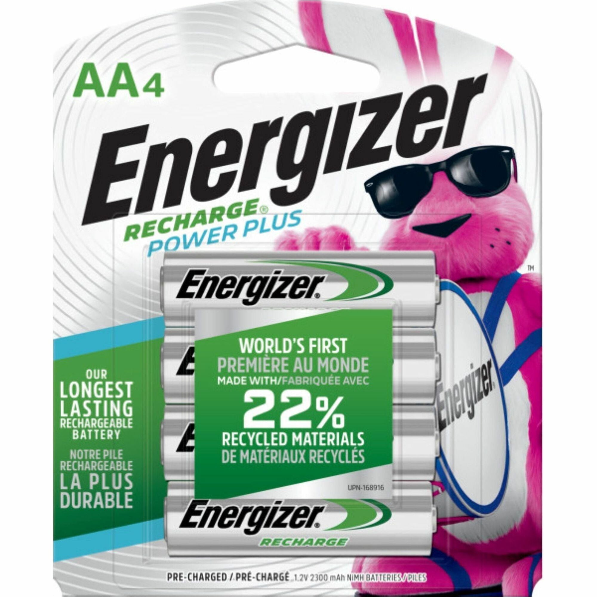 Energizer Recharge Power Plus Rechargeable AA Battery 4-Packs - For Multipurpose - Battery Rechargeable - AA - 2300 mAh - 1.2 V DC - 4/Pack - 24 / Carton