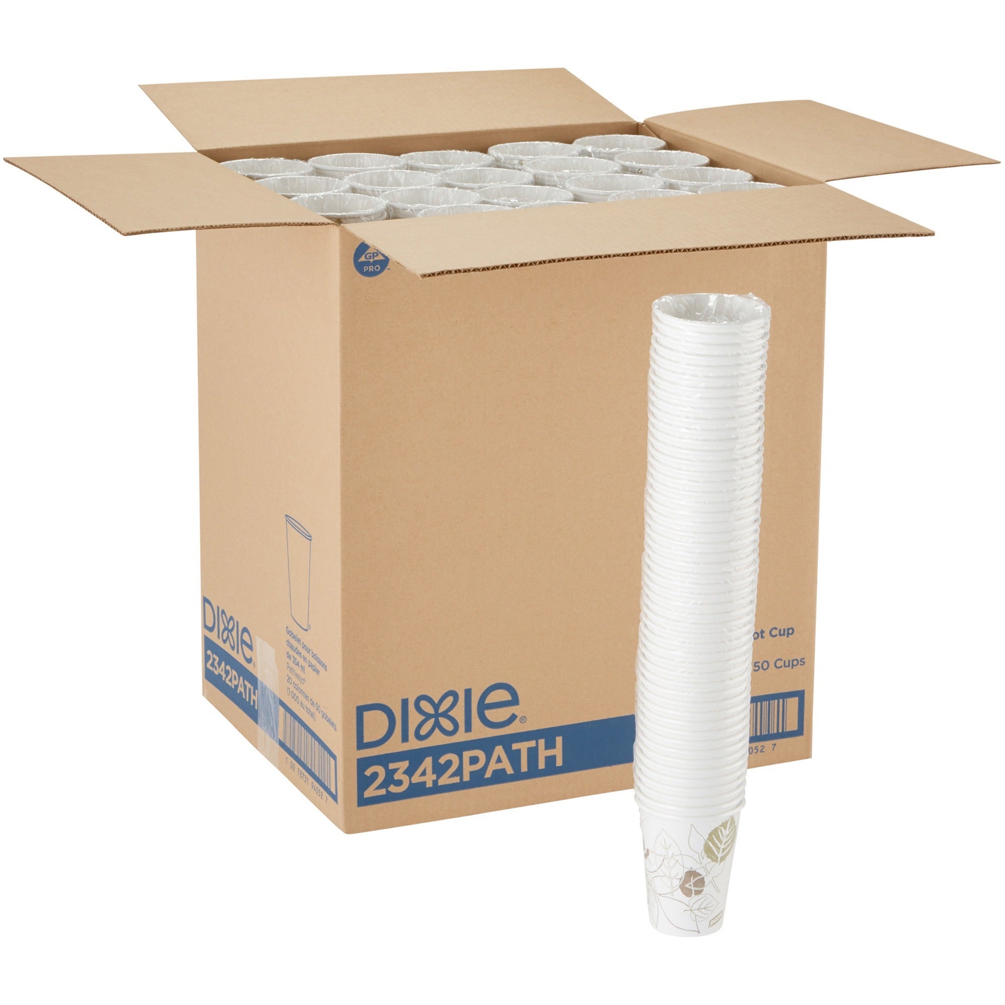 Dixie Pathways 12 oz Paper Hot Cups By GP Pro - 12 fl oz - White - Paper - Hot Drink - 50/Pack - 20 / Carton