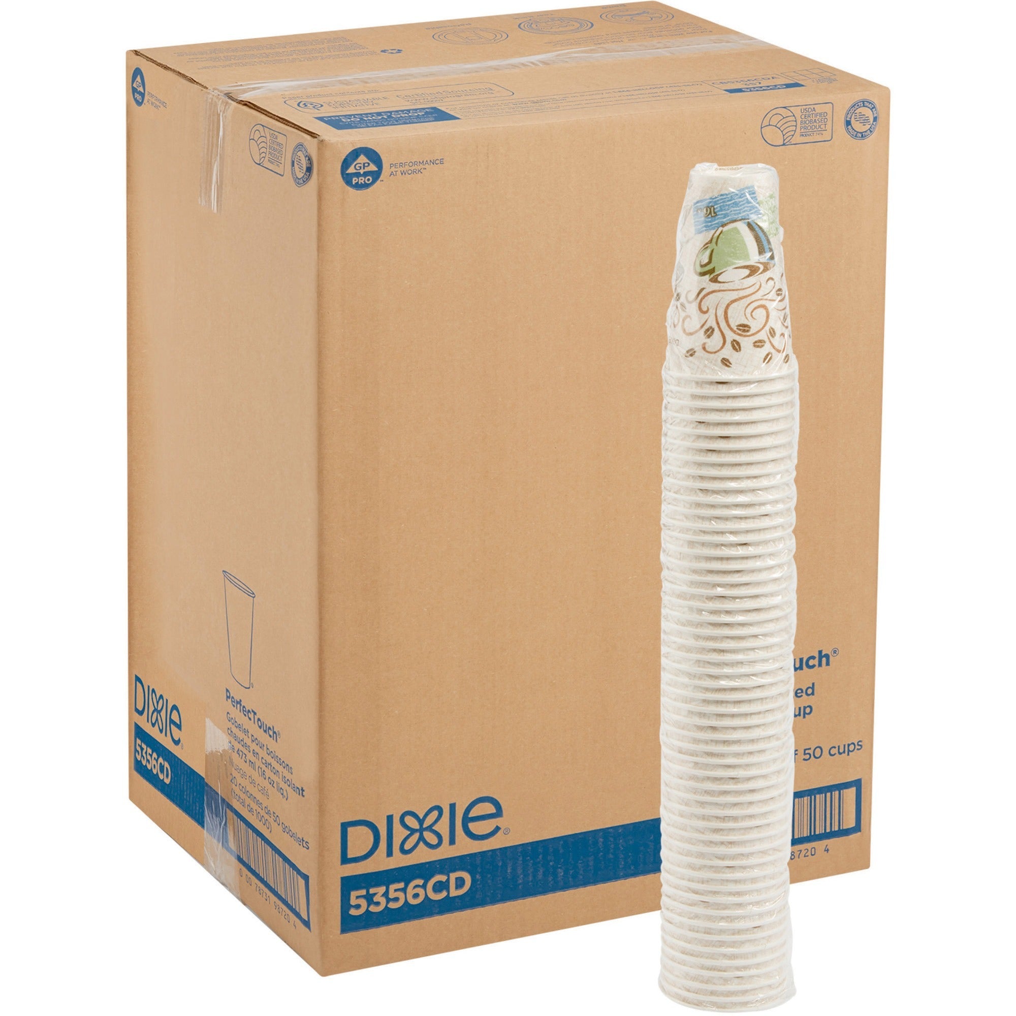 Dixie PerfecTouch 16 oz Insulated Paper Hot Coffee Cups by GP Pro - 16 fl oz - Multi - Paper - Coffee, Hot Drink - 50/Pack - 20 / Carton