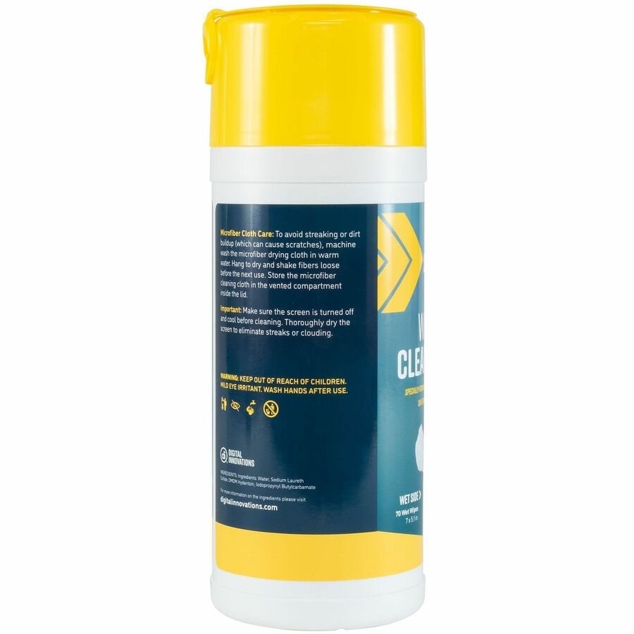 Digital Innovations ScreenDr Wet/Dry Streak-Free Wipes, 70-pack - For Electronic Equipment, Display Screen - Alcohol-free, Ammonia-free, Streak-free, Non-abrasive, Anti-static, Soft - White, Blue - 70/Tub - 1 Each