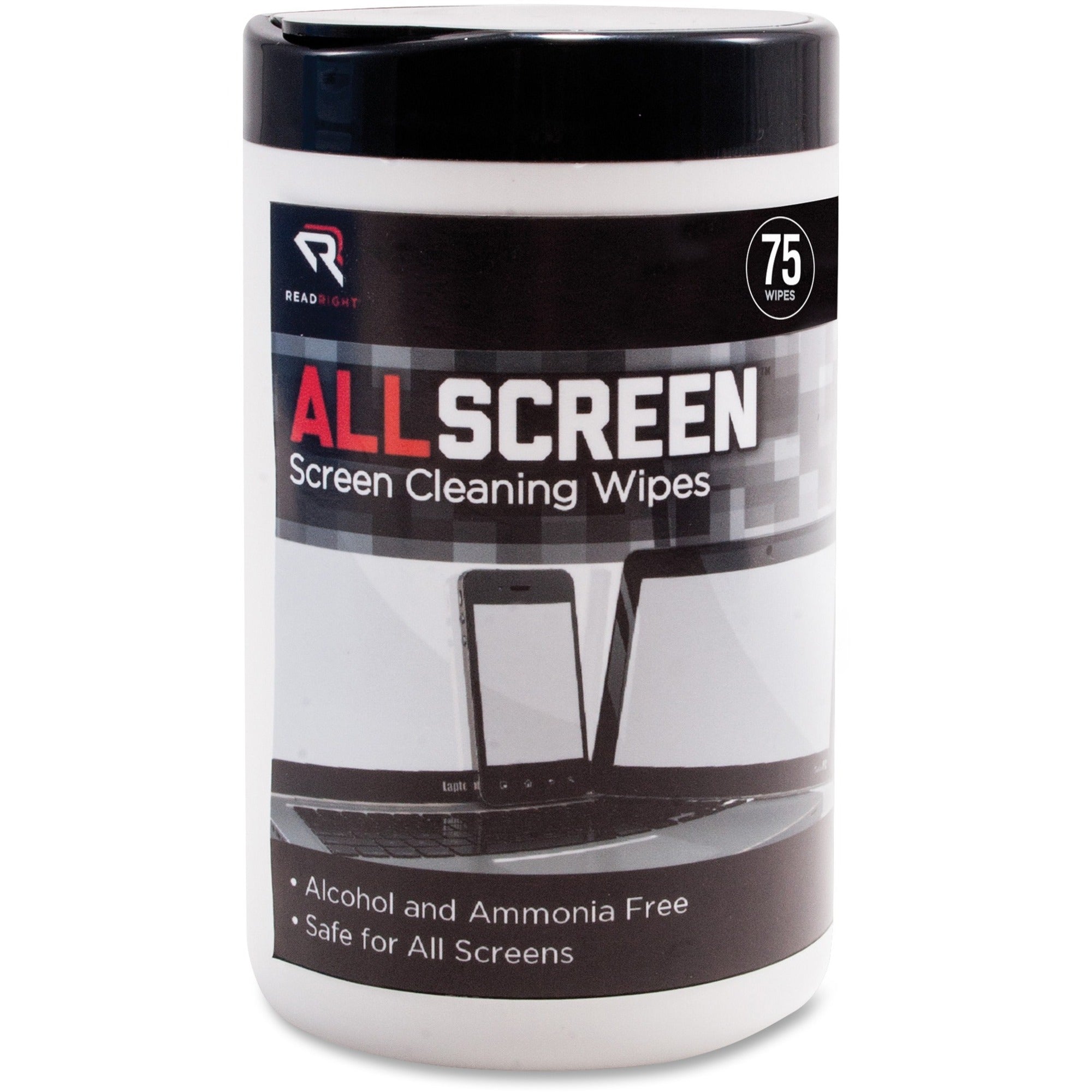 Advantus Read/Right AllScreen Screen Cleaning Wipes - For Display Screen - Alcohol-free, Ammonia-free - Assorted - 75/Tub - 1 Each
