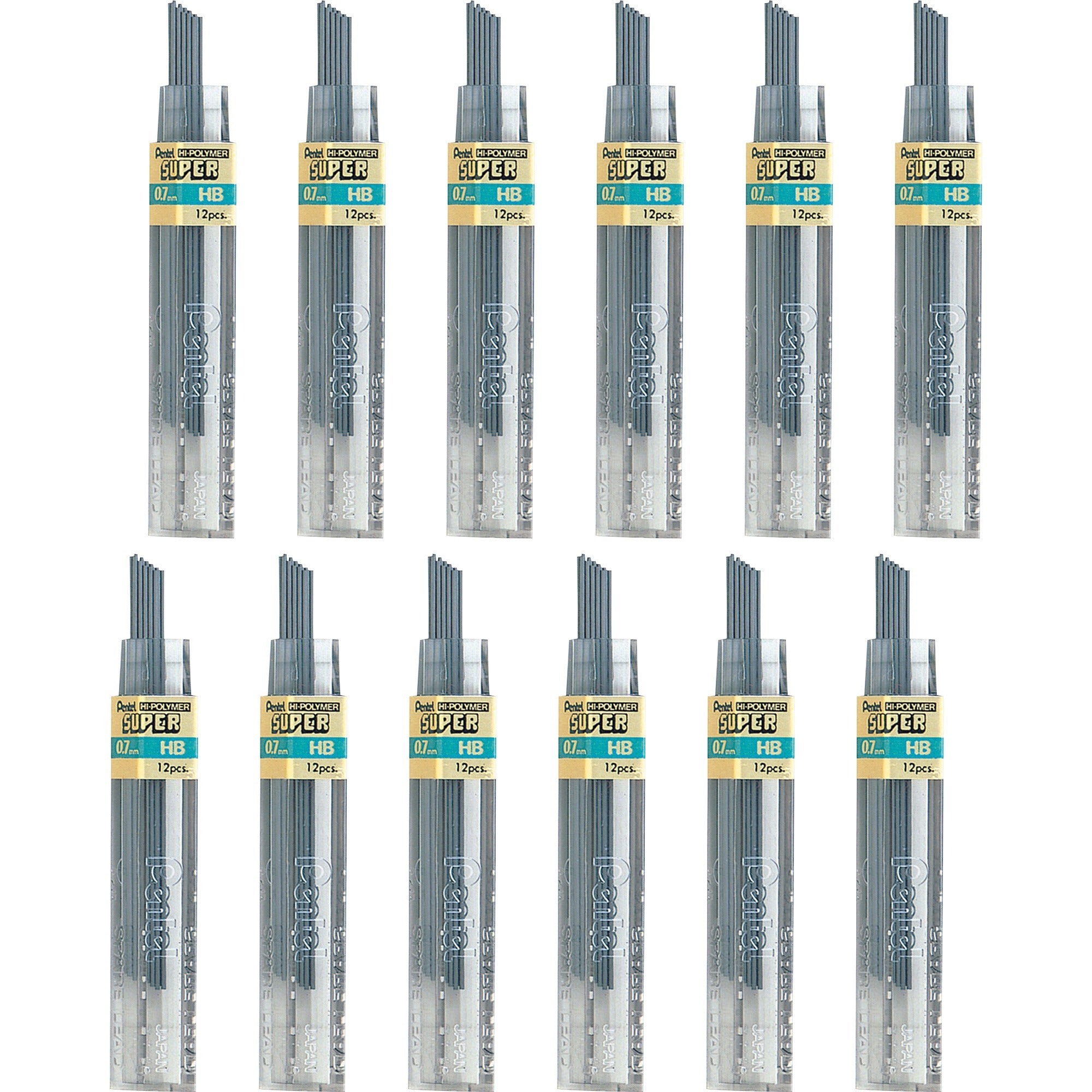 Pentel Super Hi-Polymer Leads - 0.7 mm , Medium Point - HB - Black Lead - 12/Tube - 12 / Box