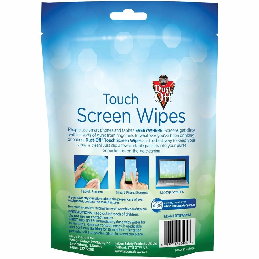 Dust-Off Electronics Screen Wipes - DTSW32 - For Multipurpose - BluePouch - 32 / Pack