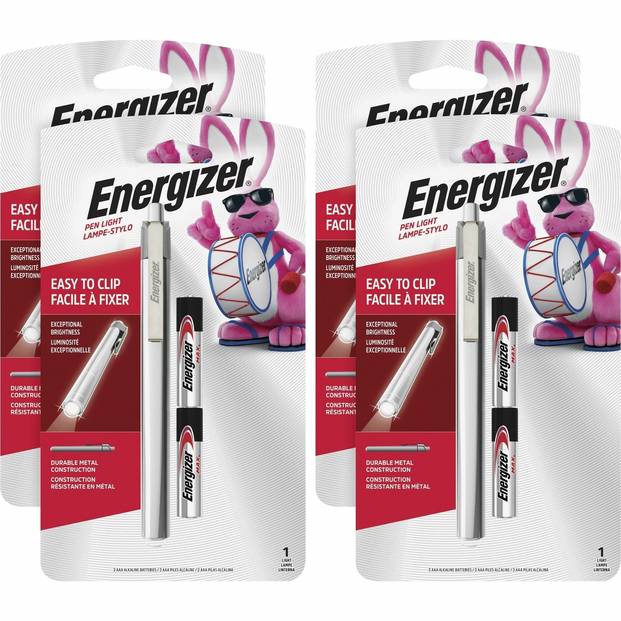Energizer LED Pen Light - LED - Bulb - 1 W - 6 lm Lumen - AAA - Battery - Stainless Steel - Drop Resistant - Silver - 4 / Carton