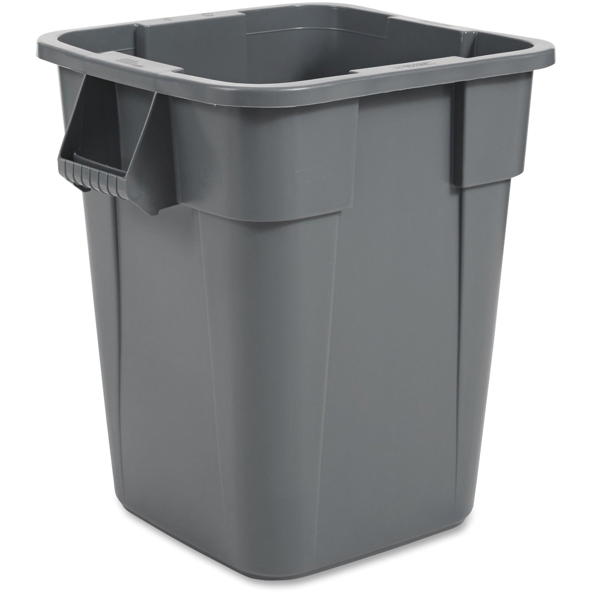 Rubbermaid Commercial Brute Square Container - 40 gal Capacity - Square - Rounded Corner, Handle, Smooth, Easy to Clean - 28.8" Height x 27" Width x 23.3" Depth - Gray - 4 / Carton
