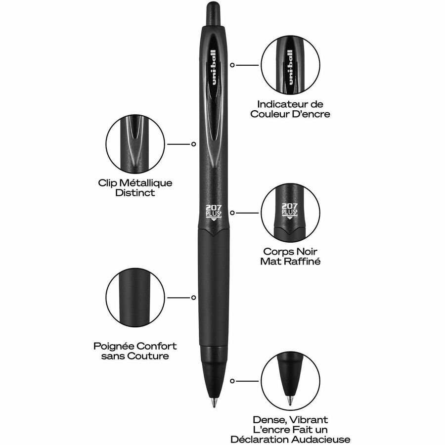 uniball™ 207 PLUS+ Gel Pen - 0.70 mm , Medium Point - Black Ink - Super Ink, Water Resistant, Fade Resistant, Fraud Resistant - 2 / Pack