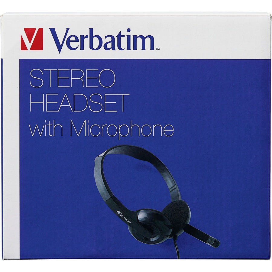 Verbatim Stereo Headset with Microphone - Stereo - Mini-phone (3.5mm) - Wired - 32 Ohm - 20 Hz to 20 kHz - Over-the-head - Binaural - Circumaural - 5.74 ft Cable - Omni-directional Microphone