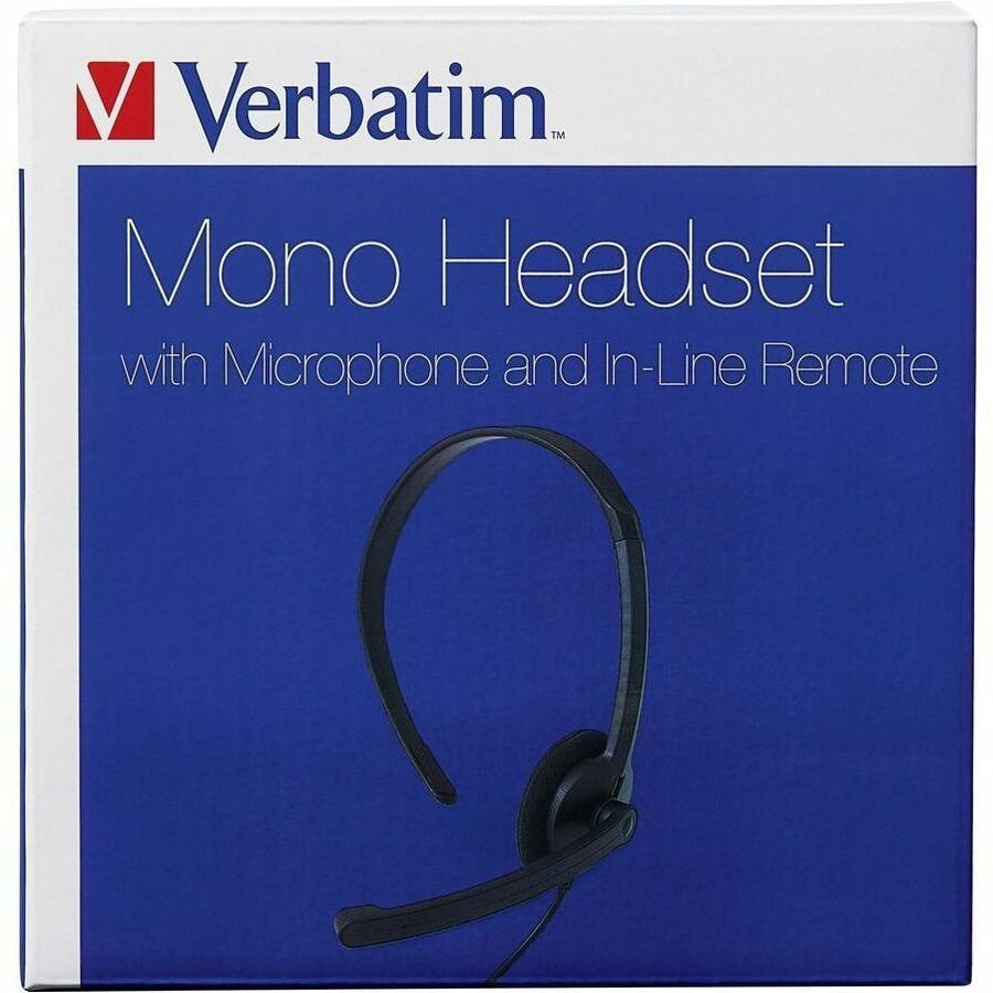 Verbatim Mono Headset with Microphone and In-Line Remote - Mono - Mini-phone (3.5mm) - Wired - 32 Ohm - 20 Hz to 20 kHz - Over-the-head - Monaural - Circumaural - 5.25 ft Cable - Omni-directional Microphone