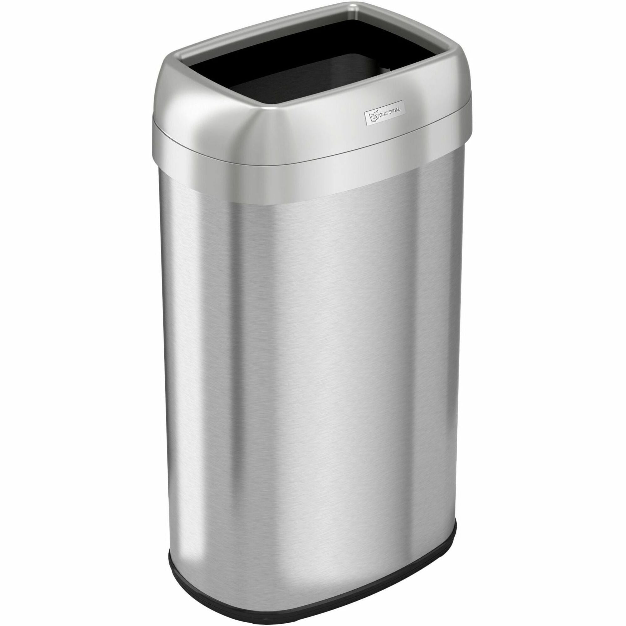 HLS Commercial Stainless Steel Open Top Trash Can - 16 gal Capacity - Elliptical - Manual - Heavy Duty, Fingerprint Resistant, Bacteria Resistant, Vented, Handle, Easy to Clean - 28.5" Height x 11.5" Width - Stainless Steel, ABS Plastic - Gray - 1 Each