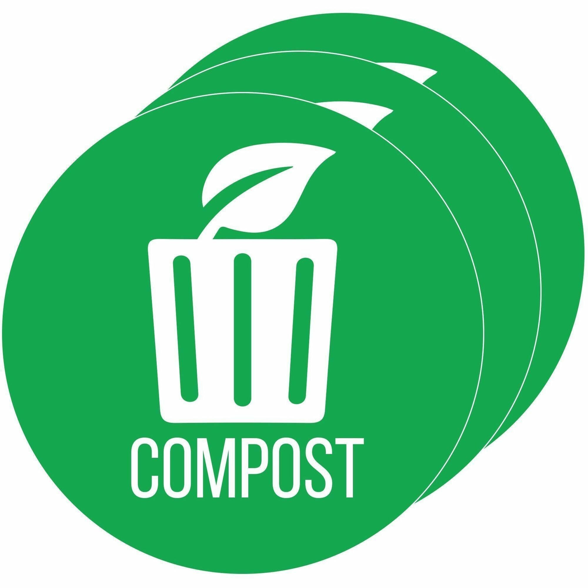 HLS Commercial Refuse Bin Icon Sticker - Waterproof - Compost - 1/10" Height x 4" Width x 4" Length x 4" Diameter - Circle - Green - Vinyl - Laminated - Recyclable, Self-adhesive, Easy Peel, Removable - 3 / Carton