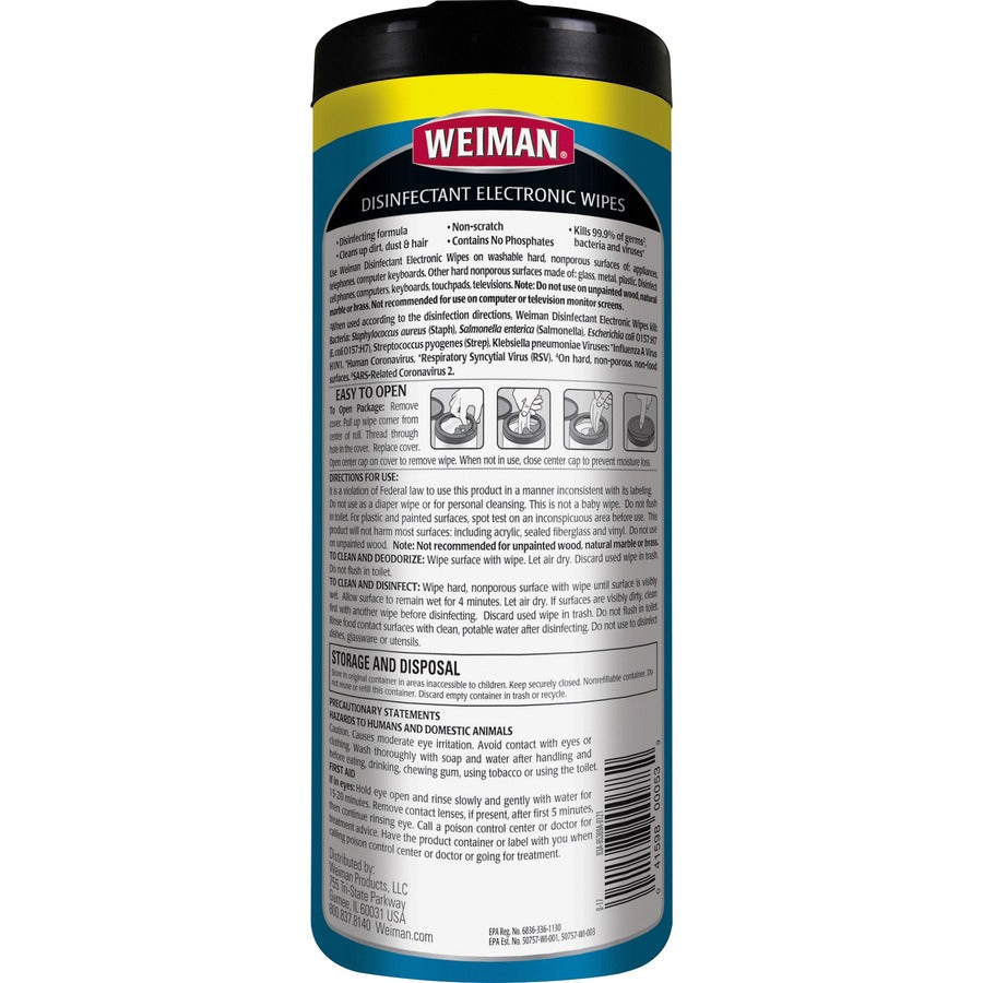 Weiman E-Tronic Wipes - For TV, Keyboard, Monitor, Notebook, Smartphone, Tablet, Electronics, Plasma Display, LCD - Streak-free, Lint-free, Ammonia-free, Anti-static, Pre-moistened - White - 30/Tub - 4 / Carton