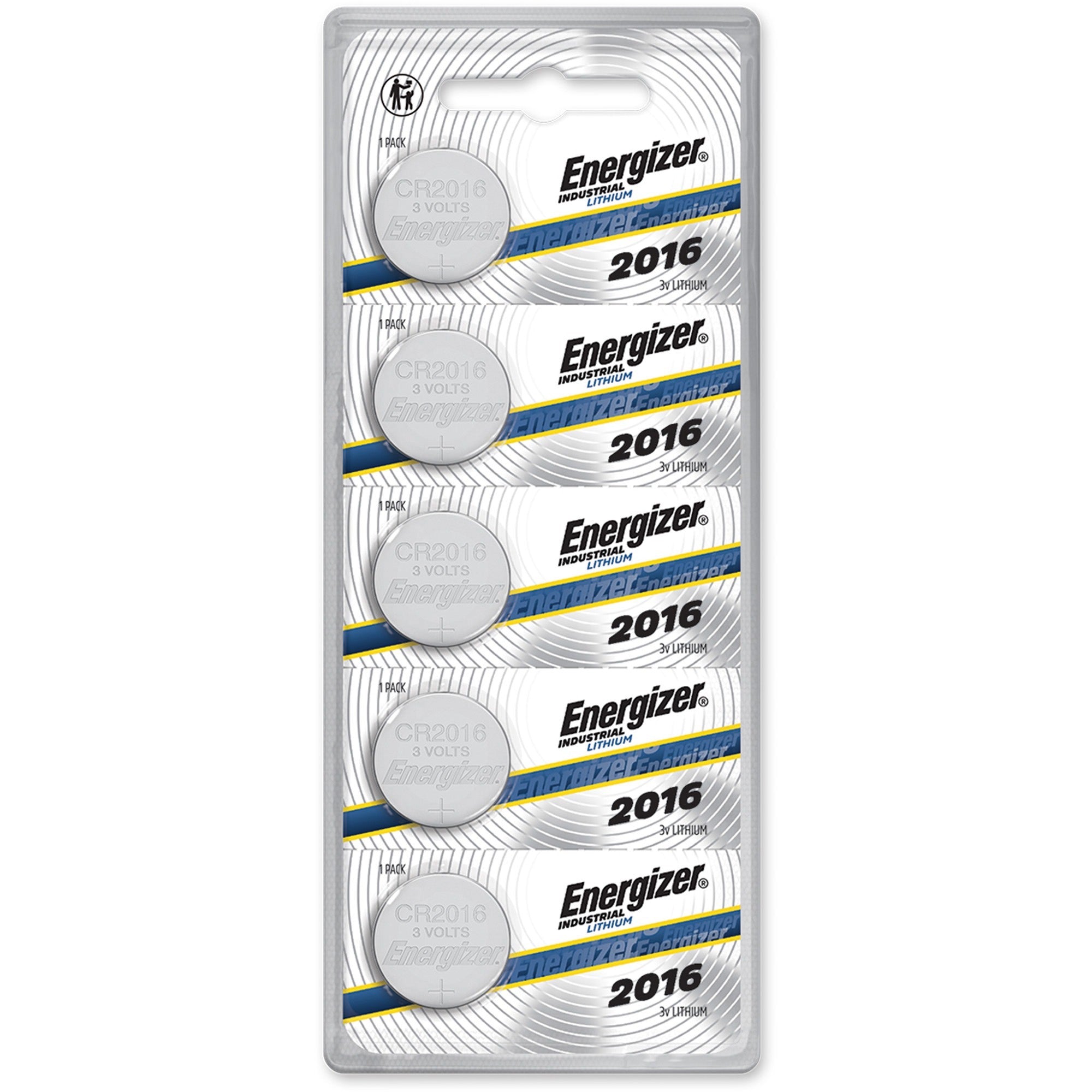Energizer Industrial 2016 Lithium Battery 5-Packs - For Laser Pointer, Glucose Monitor, Digital Thermometer - CR2016 - 100 mAh - 5/Pack - 20 / Box