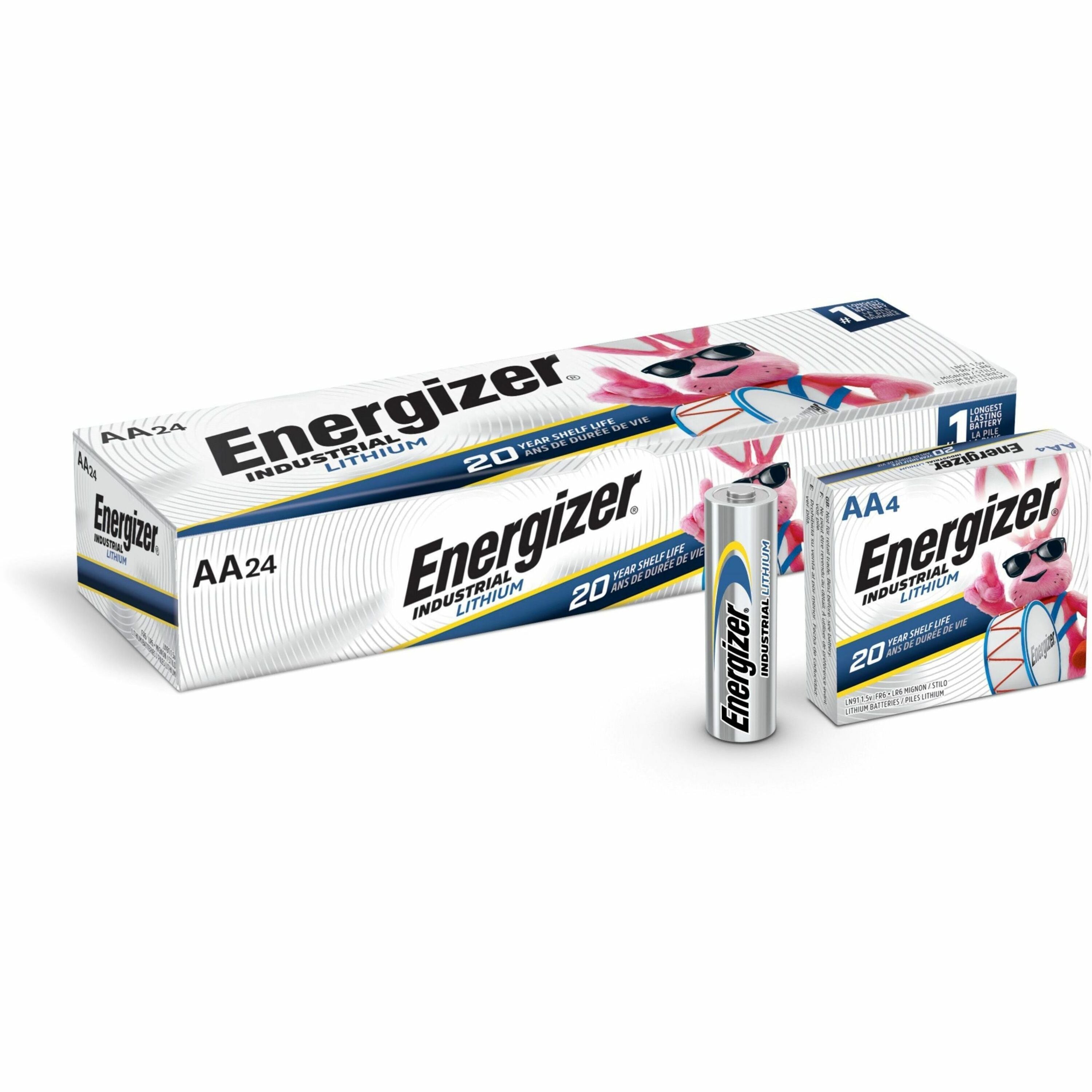 Energizer Industrial AA Lithium Battery 4-Pack - For Construction, Facility Maintenance, Medical Center, Office, Classroom - AA - 4/Pack - 6 / Box