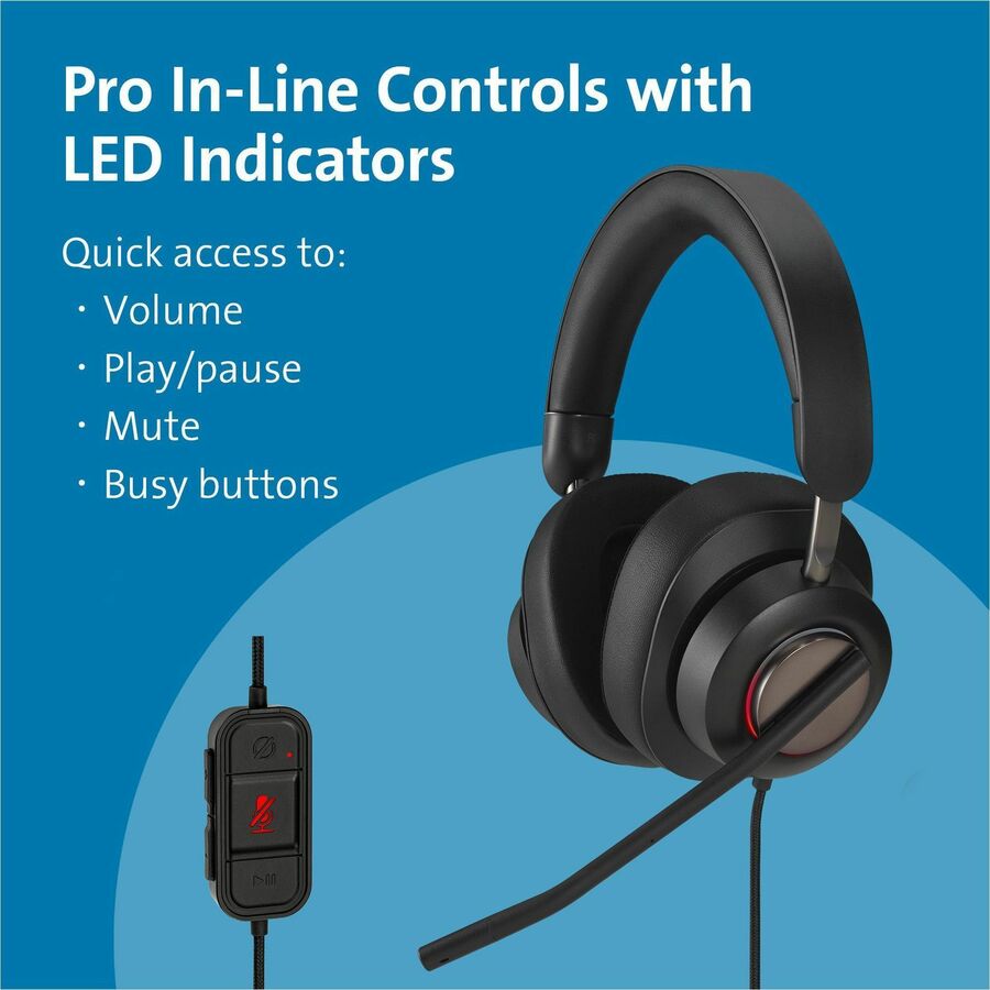 Kensington H2000 USB-C Over-Ear Headset - Stereo - USB Type C - Wired - Over-the-ear - Binaural - Circumaural - 6 ft Cable - Noise Cancelling Microphone - Noise Canceling - Black