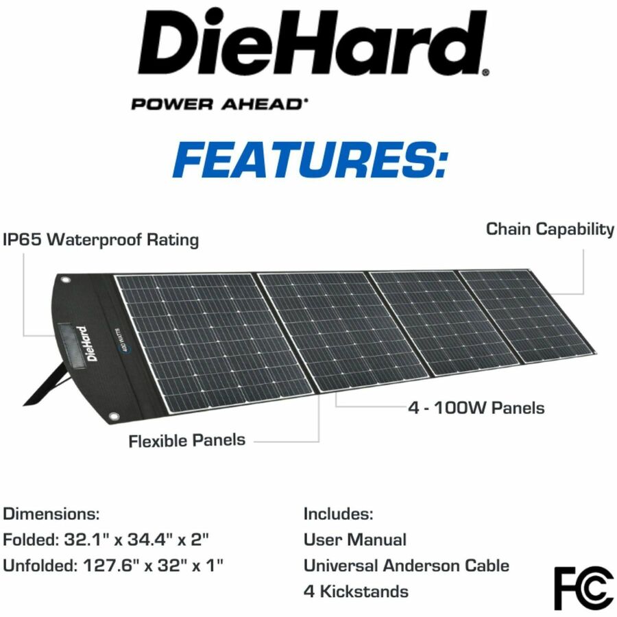 DieHard 400-Watt Solar Panel for Portable Power Station - x 31.5" Width x 10.5 ft Depth - Rich Black - 1 Each