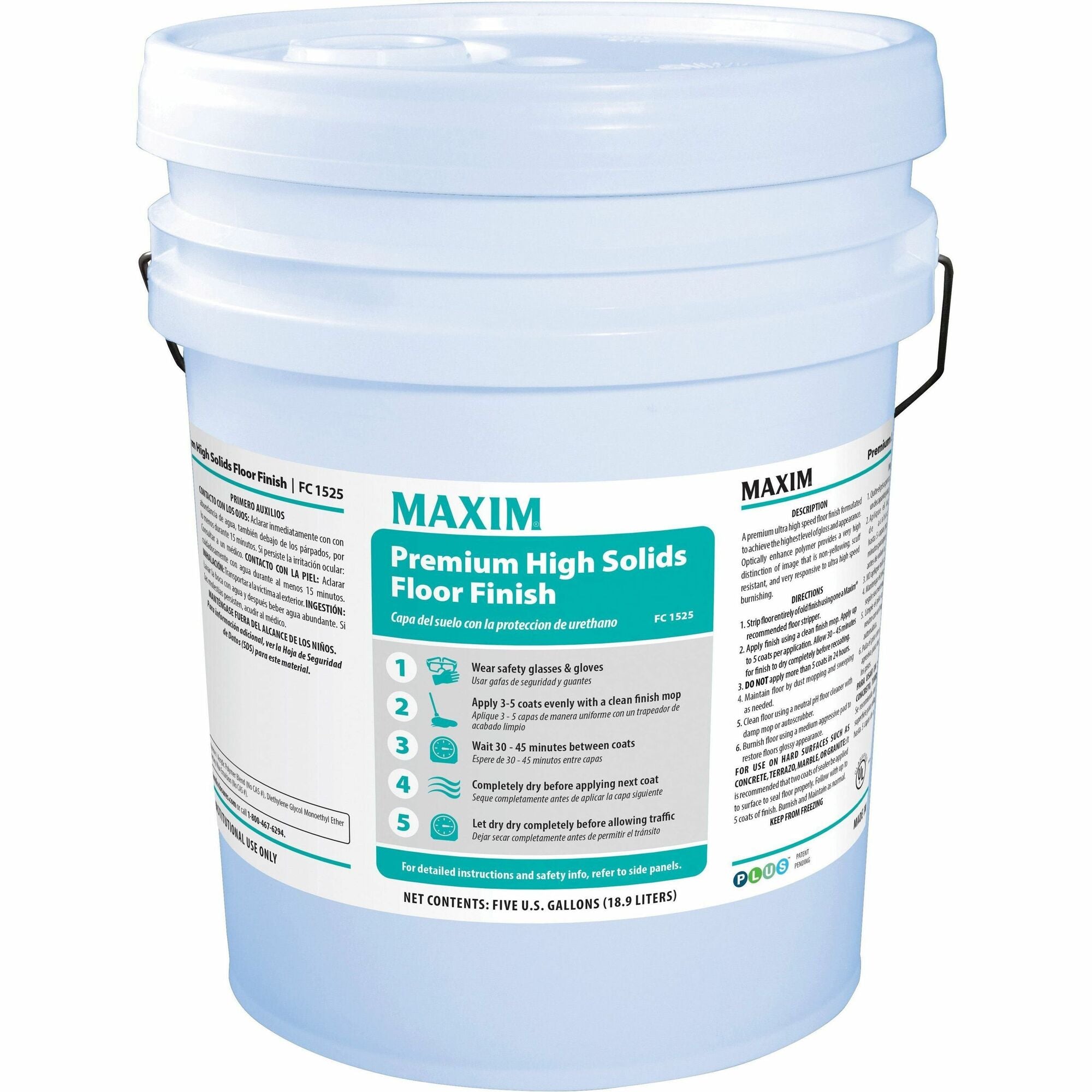 Midlab Premium High Solids Floor Finish - For Floor - Ready-To-Use - 640 fl oz (20 quart) - 1 Each - Non-yellowing, Scuff Resistant - White