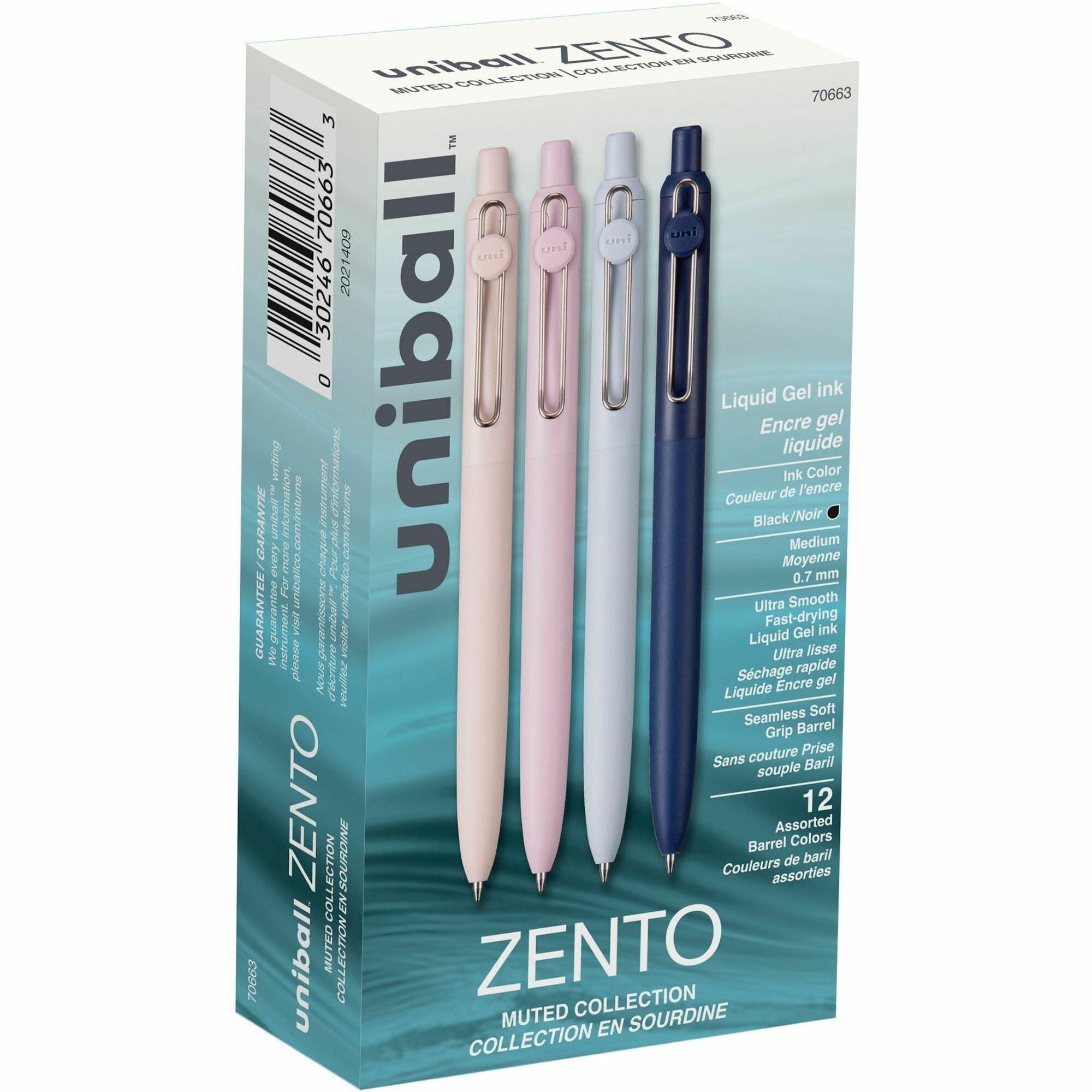uniball™ Zento Retractable Liquid Gel Pens - 0.7 mm Medium Pen Point - Retractable - Black Ink - Liquid Gel Ink - 1 Dozen