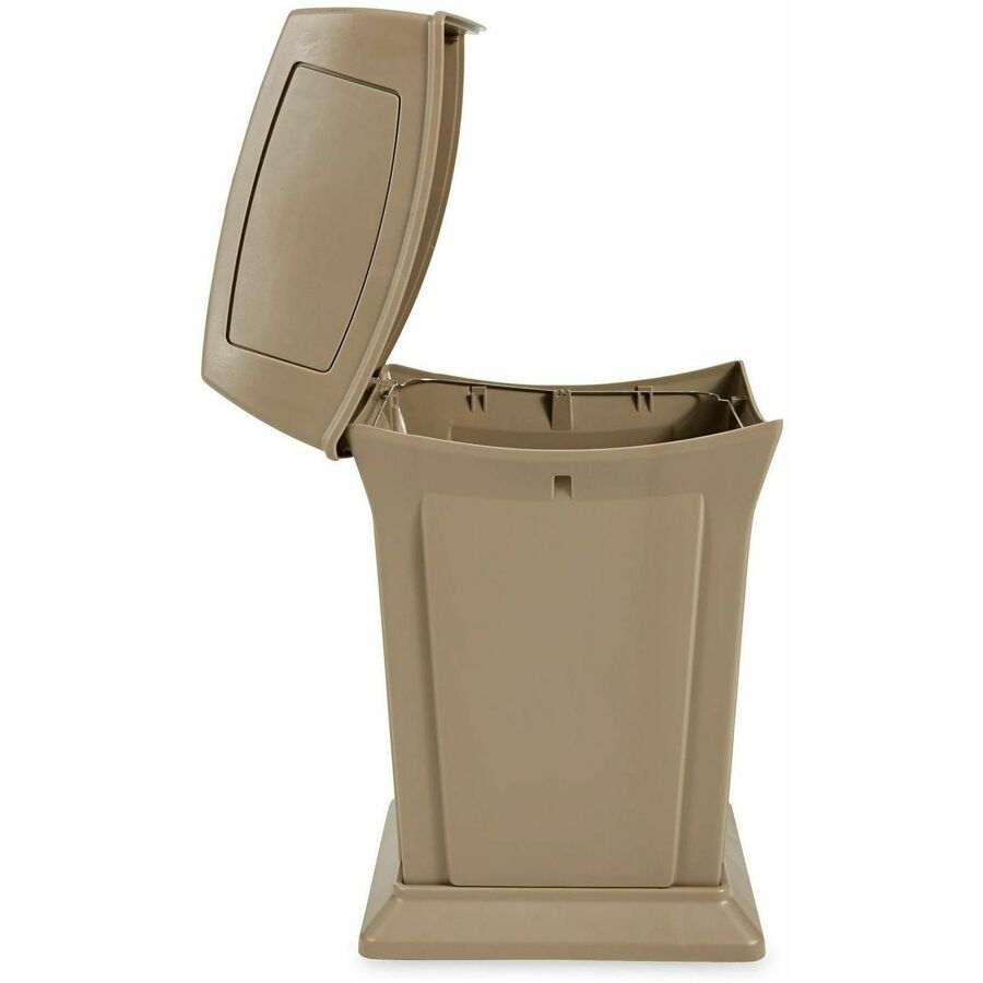 Rubbermaid Commercial Ranger Waste Container - Hinged Lid - 45 gal Capacity - For Outdoor - Durable, Hinged Door, Weighted Base - 27.6" Height x 19.5" Width x 19.5" Depth - Resin, Metal - Beige - 1 Each