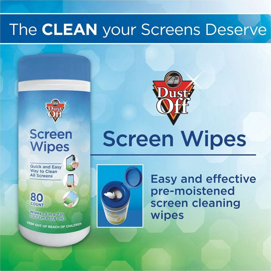 Dust-Off Anti-Static Monitor Wipes - For Monitor - Streak-free, Pre-moistened, Non-abrasive, Alcohol-free, Anti-static - White - 80/Tub - 1 Each