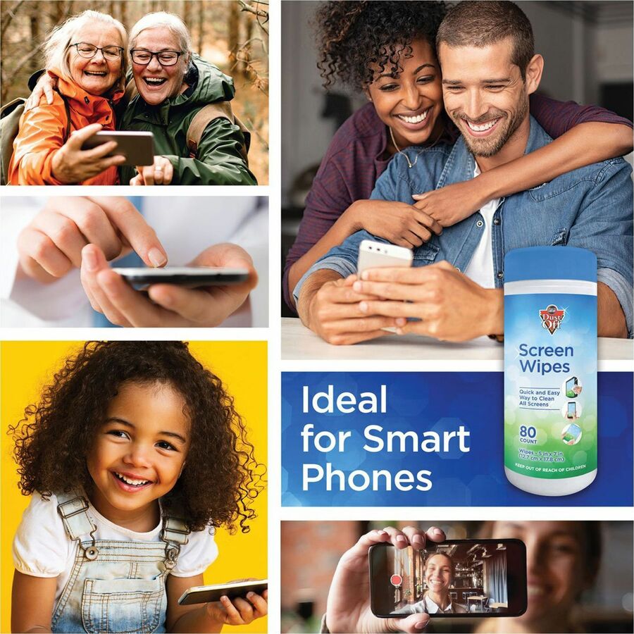 Dust-Off Anti-Static Monitor Wipes - For Monitor - Streak-free, Pre-moistened, Non-abrasive, Alcohol-free, Anti-static - White - 80/Tub - 1 Each