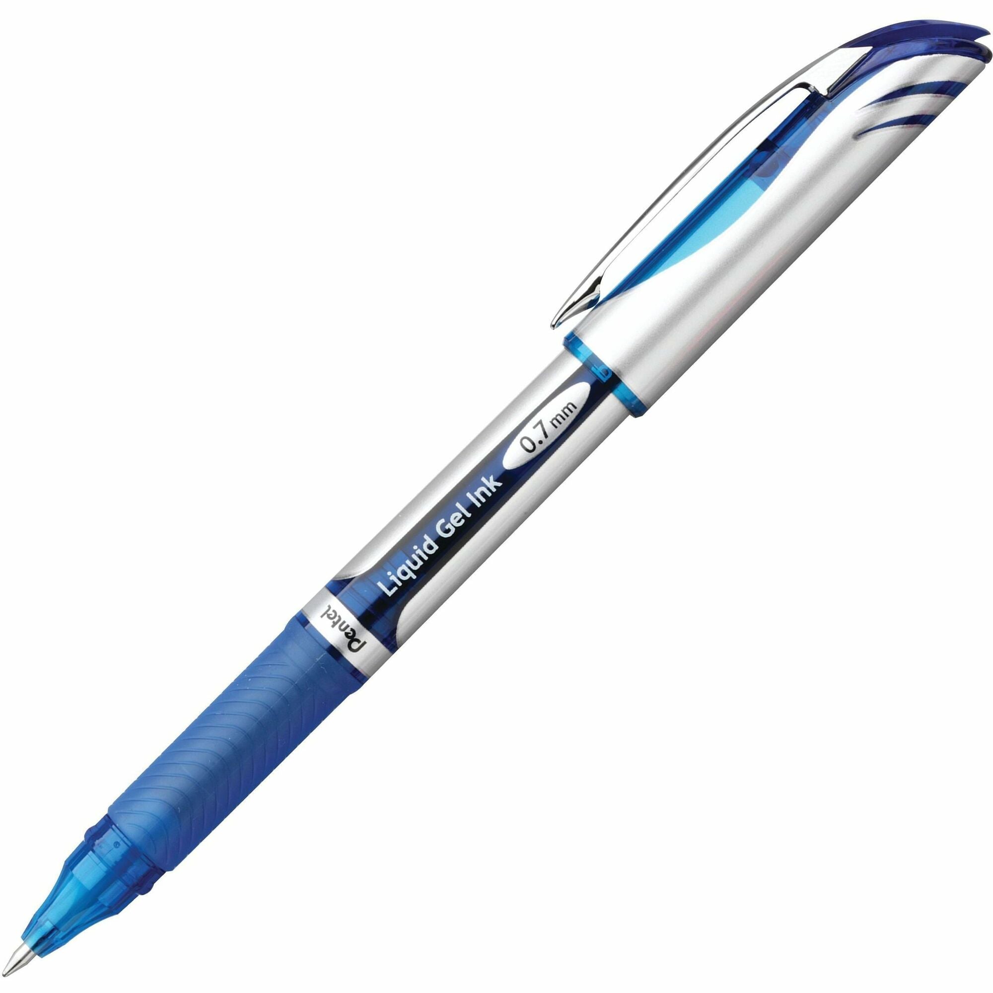 EnerGel EnerGel Deluxe Liquid Gel Pens - 0.7 mm Medium Pen Point - Refillable - Blue Ink - Gel-based - Silver Barrel - 1 Each