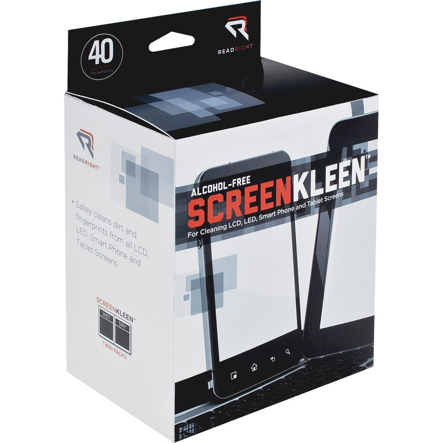 Read Right Alcohol-free LCD ScreenKleen Wipes - For PDA, Notebook, Display Screen - Alcohol-free - 80 / Box