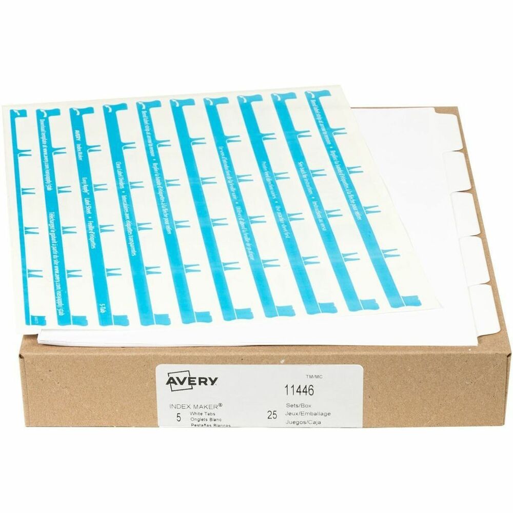 Avery® Index Maker Print & Apply Dividers - 125 x Divider(s) - Print-on Tab(s) - 5 - 5 Tab(s)/Set - 8.5" Divider Width x 11" Divider Length - 3 Hole Punched - White Paper Divider - White Paper Tab(s) - 25 / Box