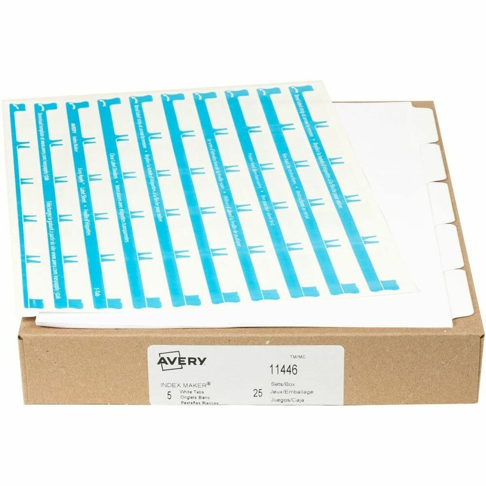 Avery® Index Maker Print & Apply Dividers - 125 x Divider(s) - Print-on Tab(s) - 5 - 5 Tab(s)/Set - 8.5" Divider Width x 11" Divider Length - 3 Hole Punched - White Paper Divider - White Paper Tab(s) - 25 / Box