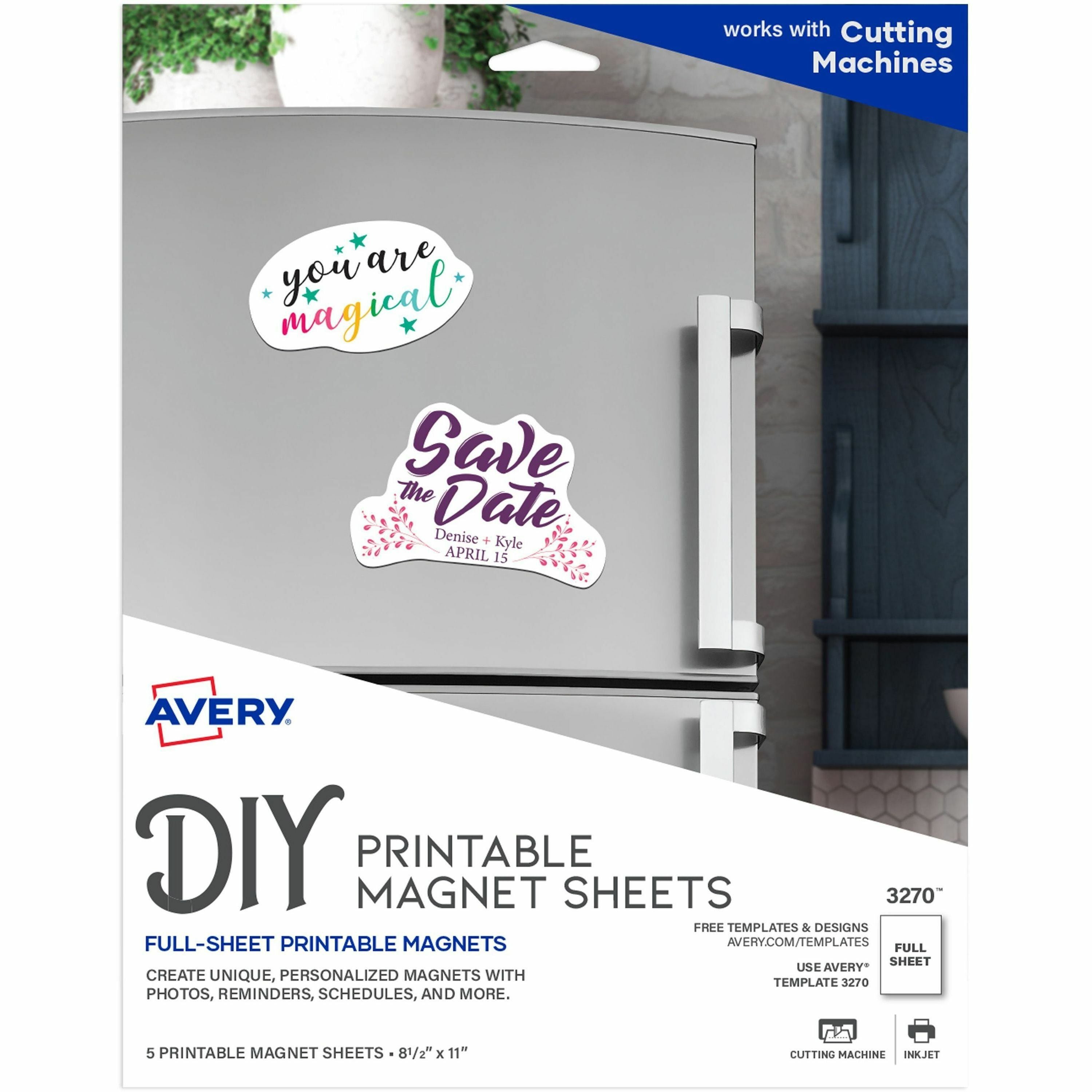 Avery®  Printable Magnet Sheets, 8.5" x 11" , 5 Sheets (3270) - Letter - 8 1/2" x 11" - Matte - Magnetic, Printable, Lightweight - White - 5 / Pack