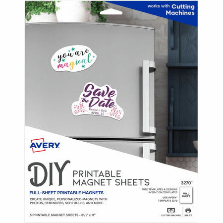 Avery®  Printable Magnet Sheets, 8.5" x 11" , 5 Sheets (3270) - Letter - 8 1/2" x 11" - Matte - Magnetic, Printable, Lightweight - White - 5 / Pack